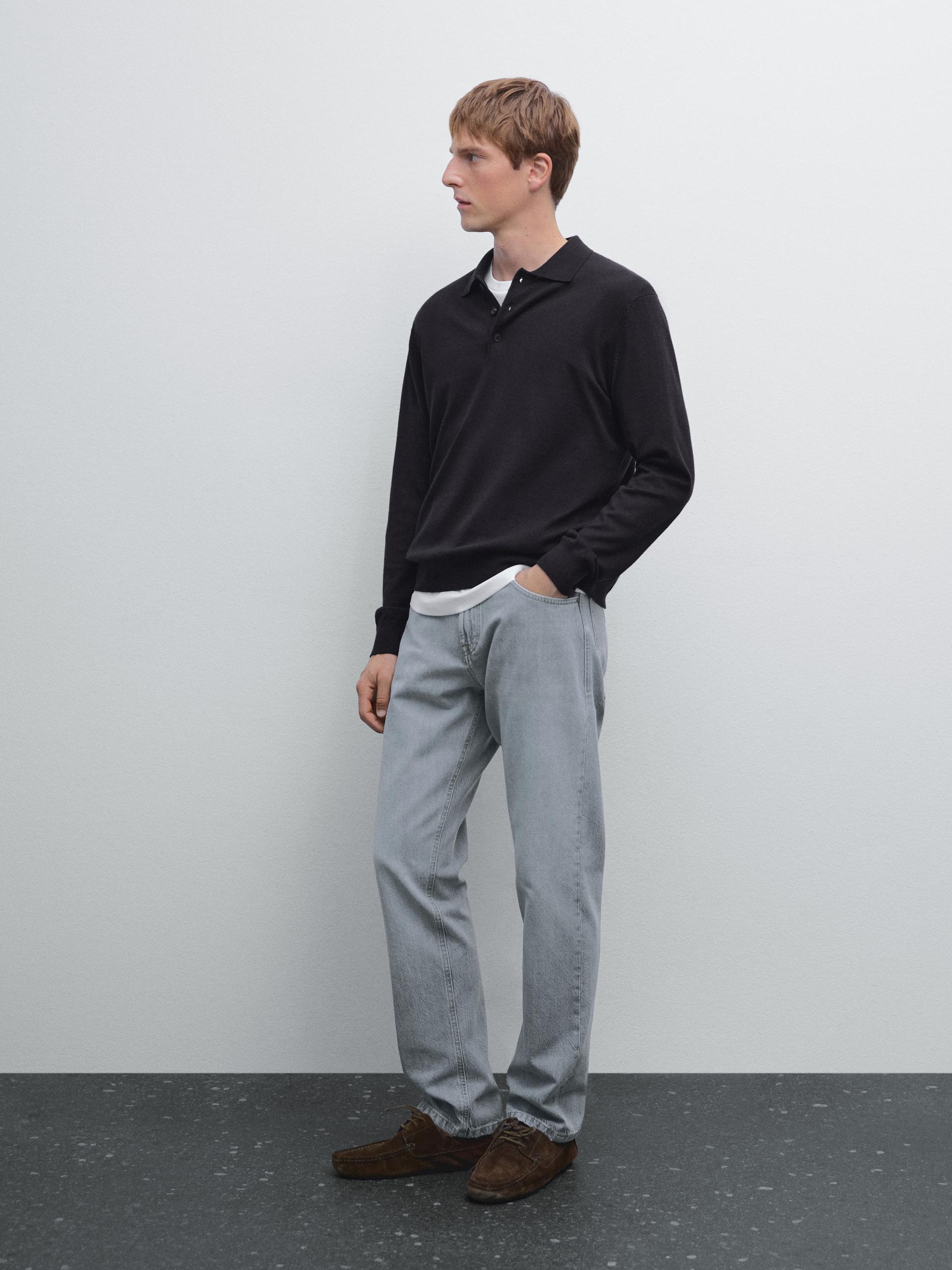 Maglia Stile Polo In Misto Cotone - Blu Marino - L - Massimo Dutti - Maschile