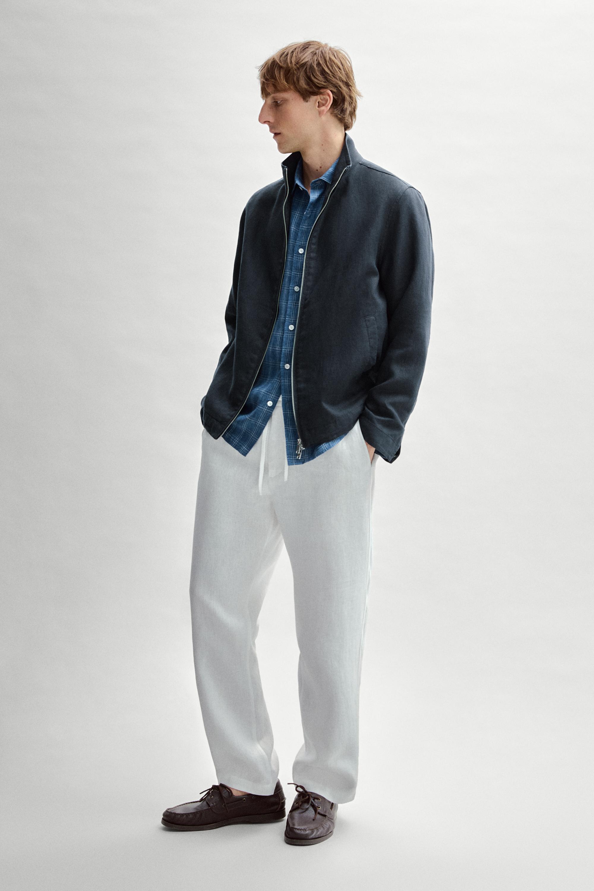 Linen bomber jacket — NAVY BLUE