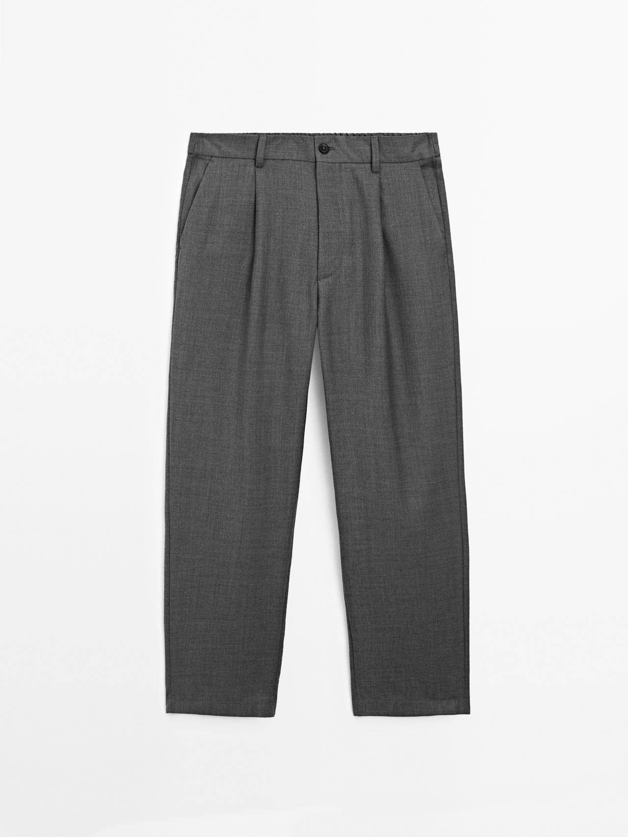 Massimo Dutti - Herre - Relaxed Fit Bukser Med Kølig Uld - Grå - 36