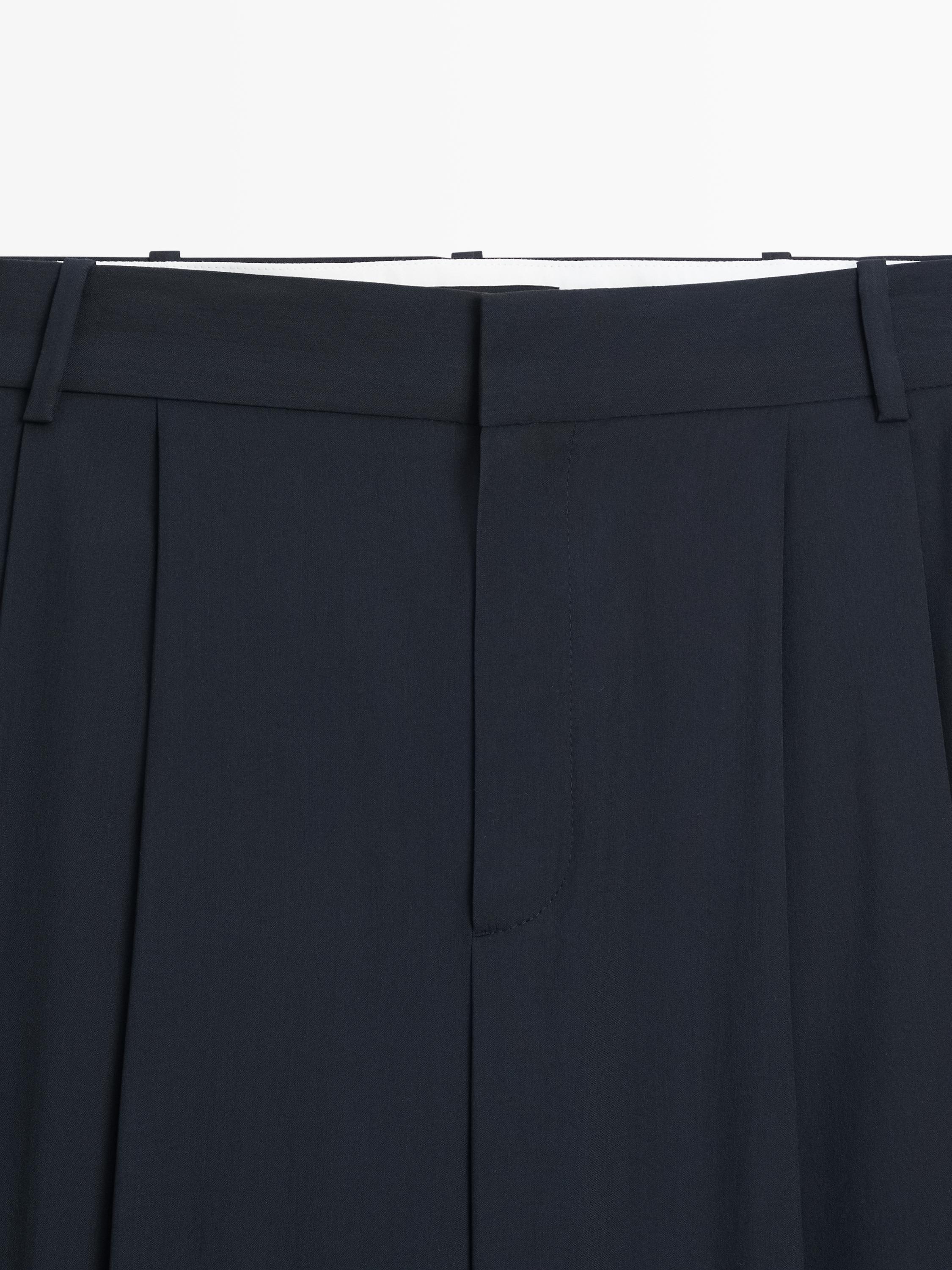 Pleated wool blend trousers — NAVY BLUE