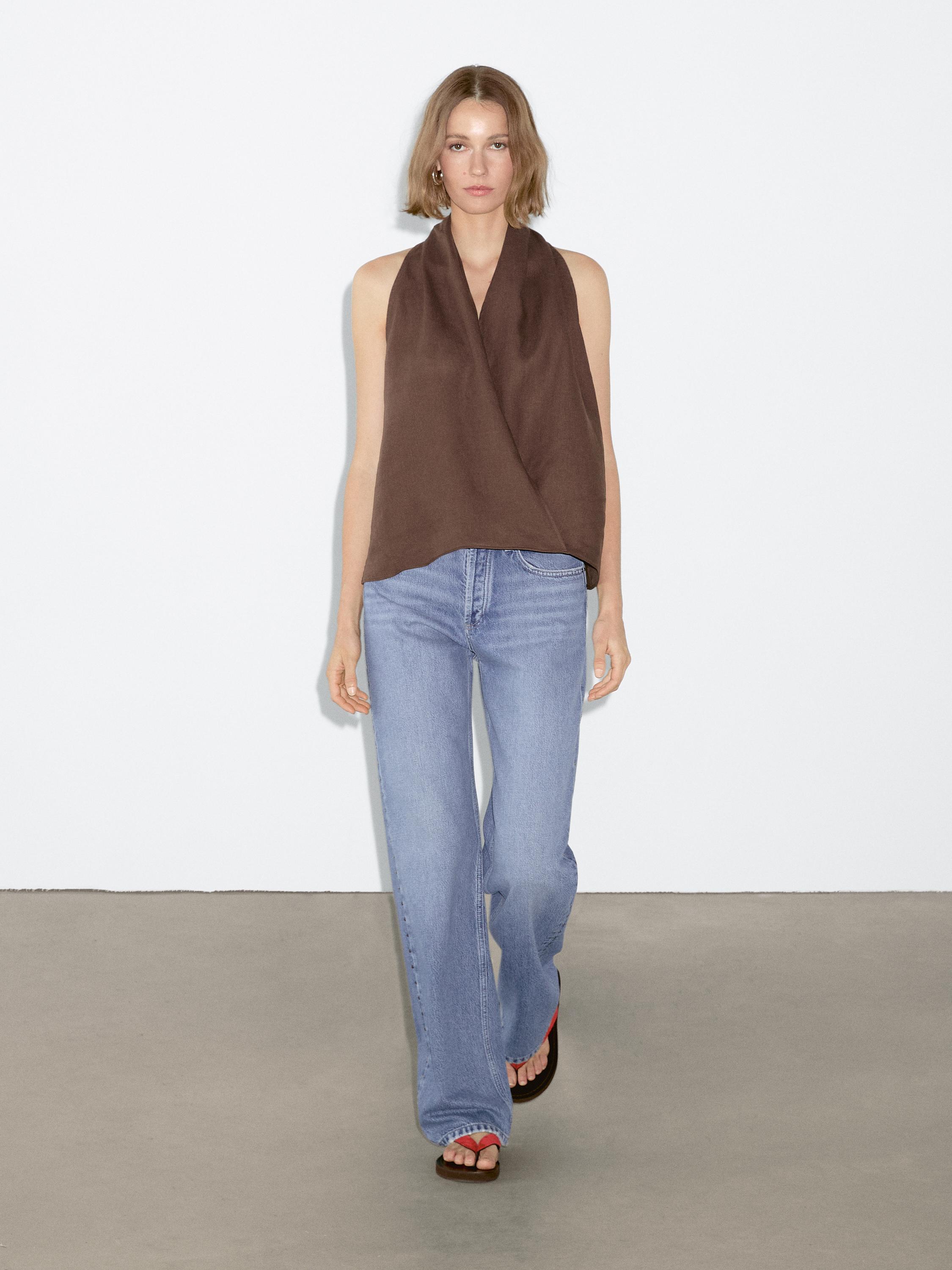Linen crossover halter top