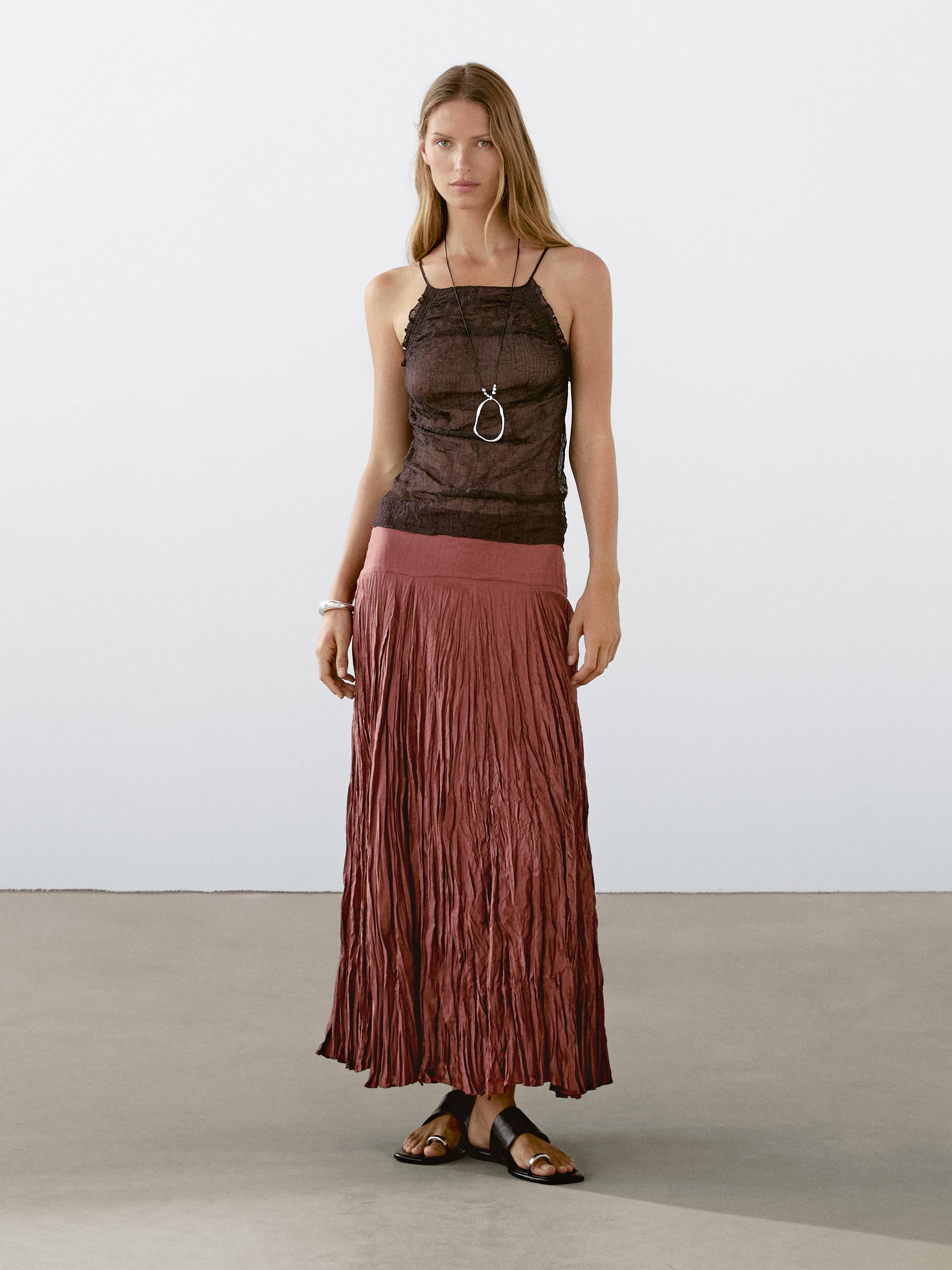 Long 100% cotton pleated skirt