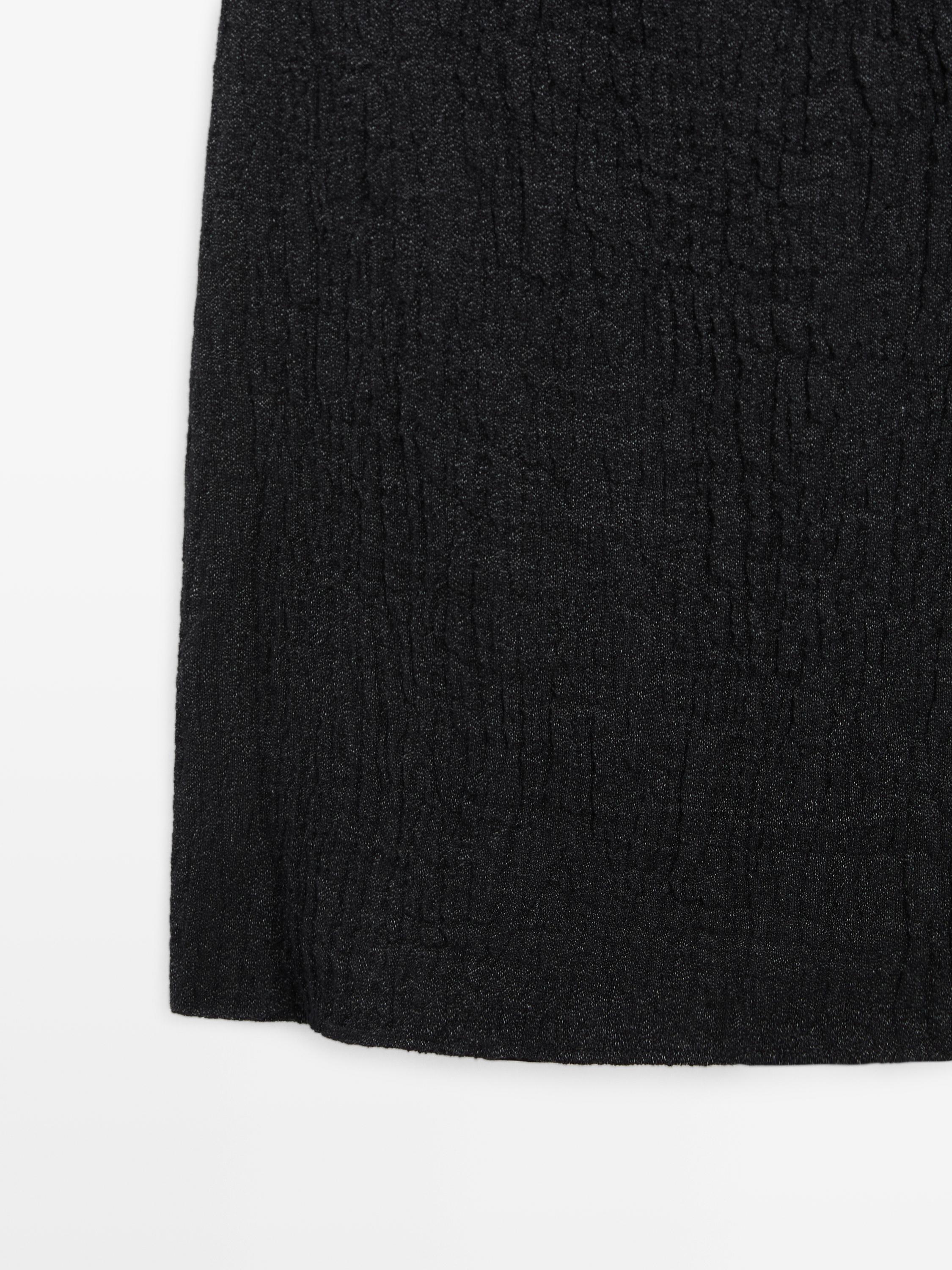 Linen midi dress with asymmetric sleeves — BLACK