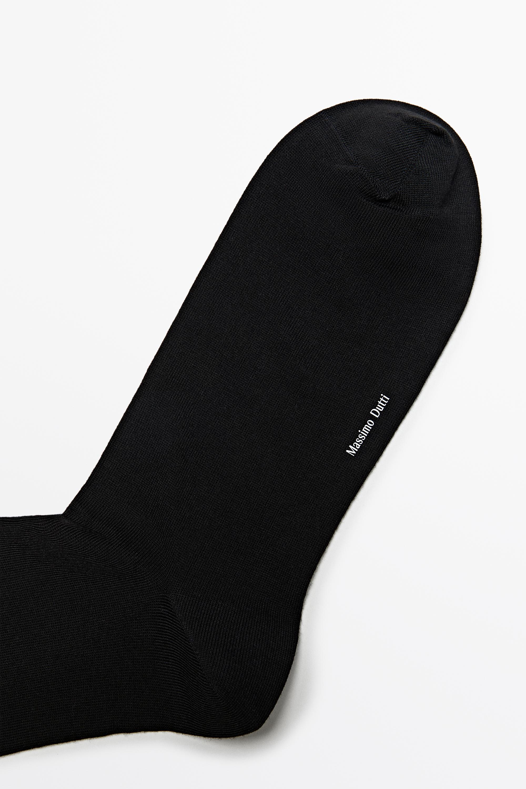 Plain cotton blend knit socks — BLACK