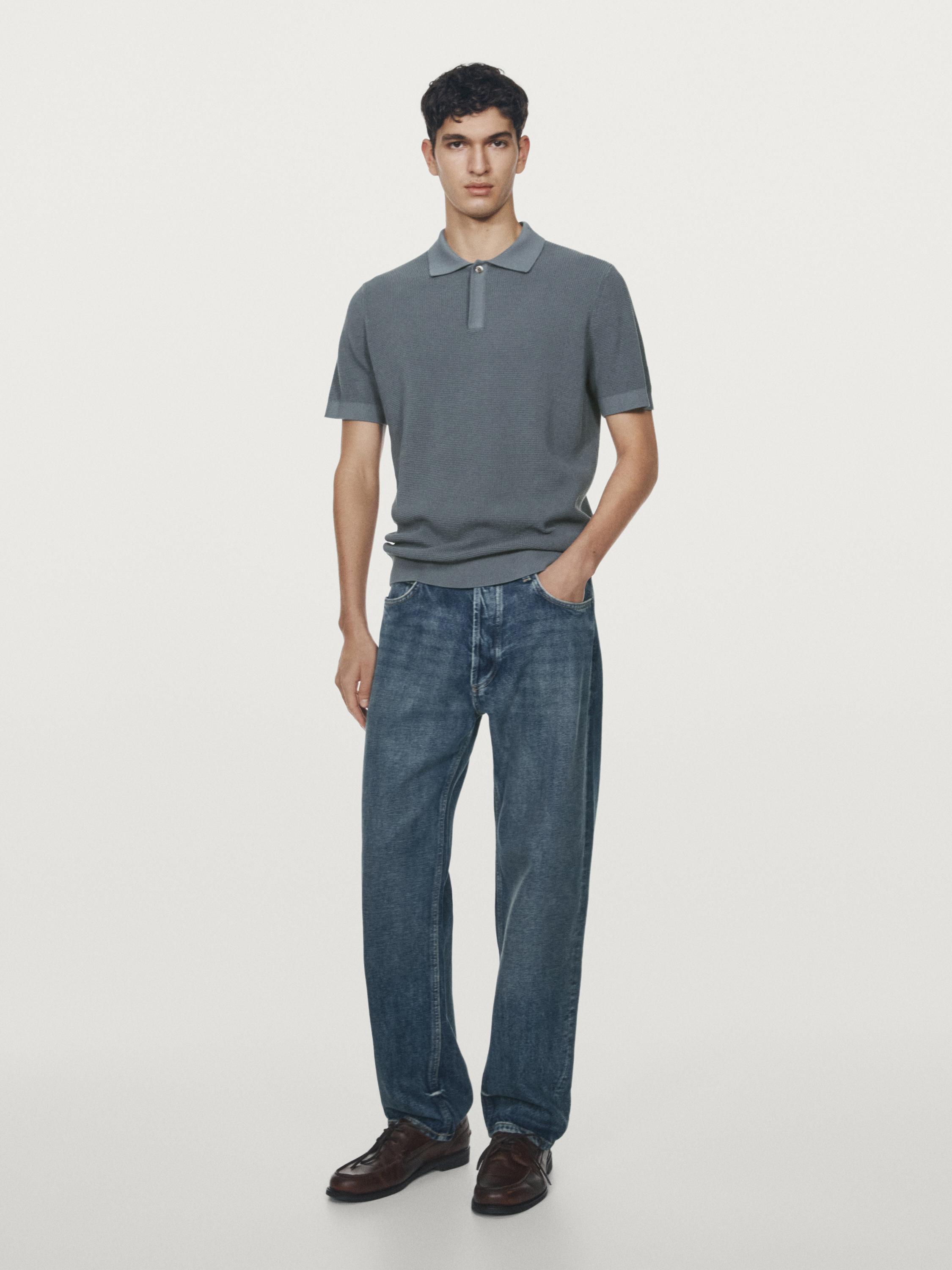 Textured cotton knit polo shirt — DEEP BLUE