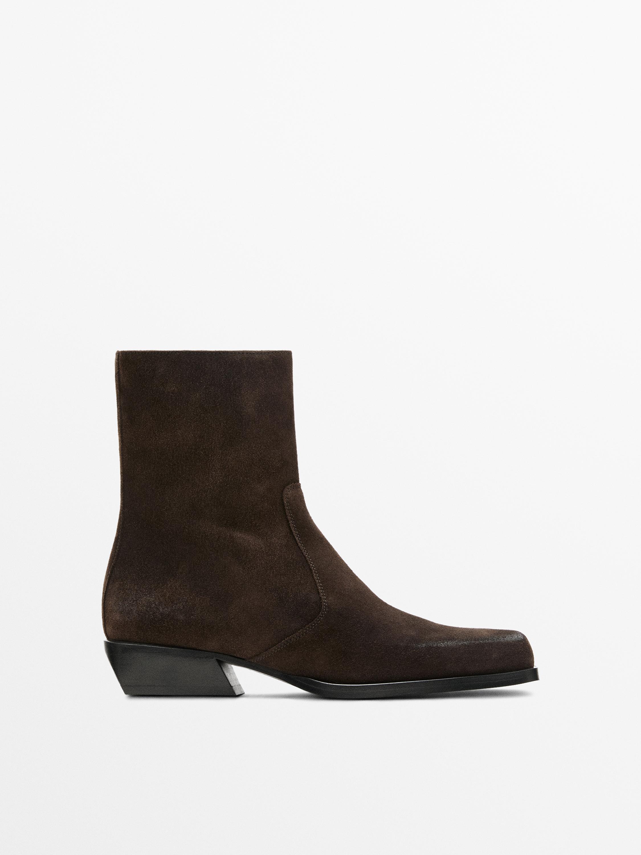 Brushed split leather ankle boots — BROWN