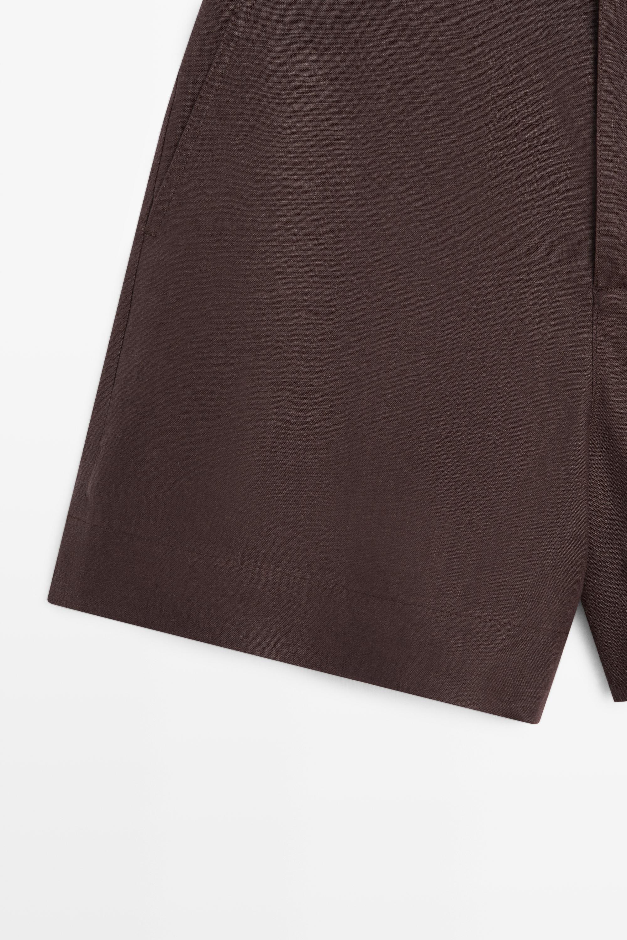 100% linen short Bermuda shorts — BROWN