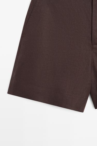 100% linen short Bermuda shorts — BROWN 7
