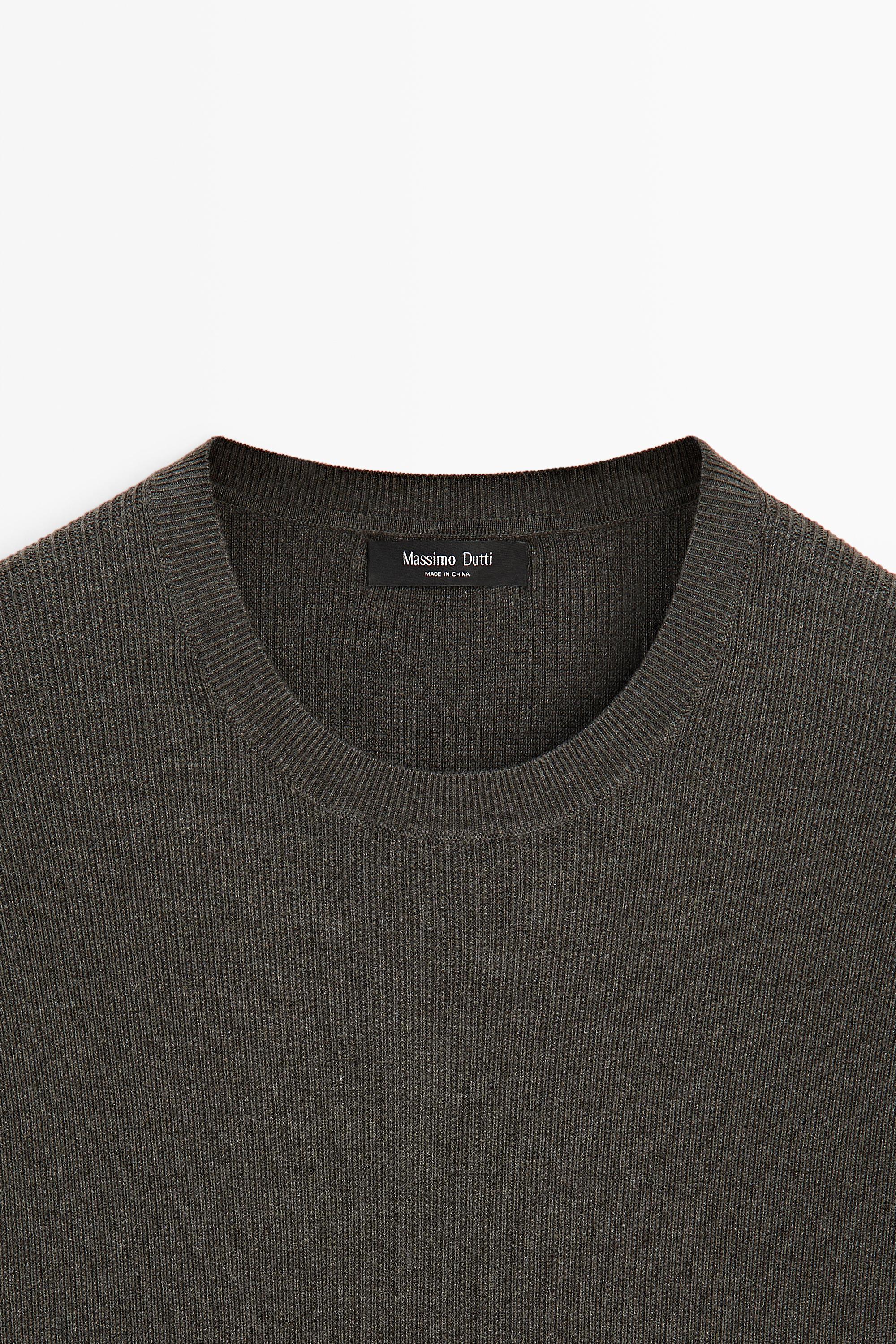 Short sleeve knit cotton blend sweater — CHARCOAL