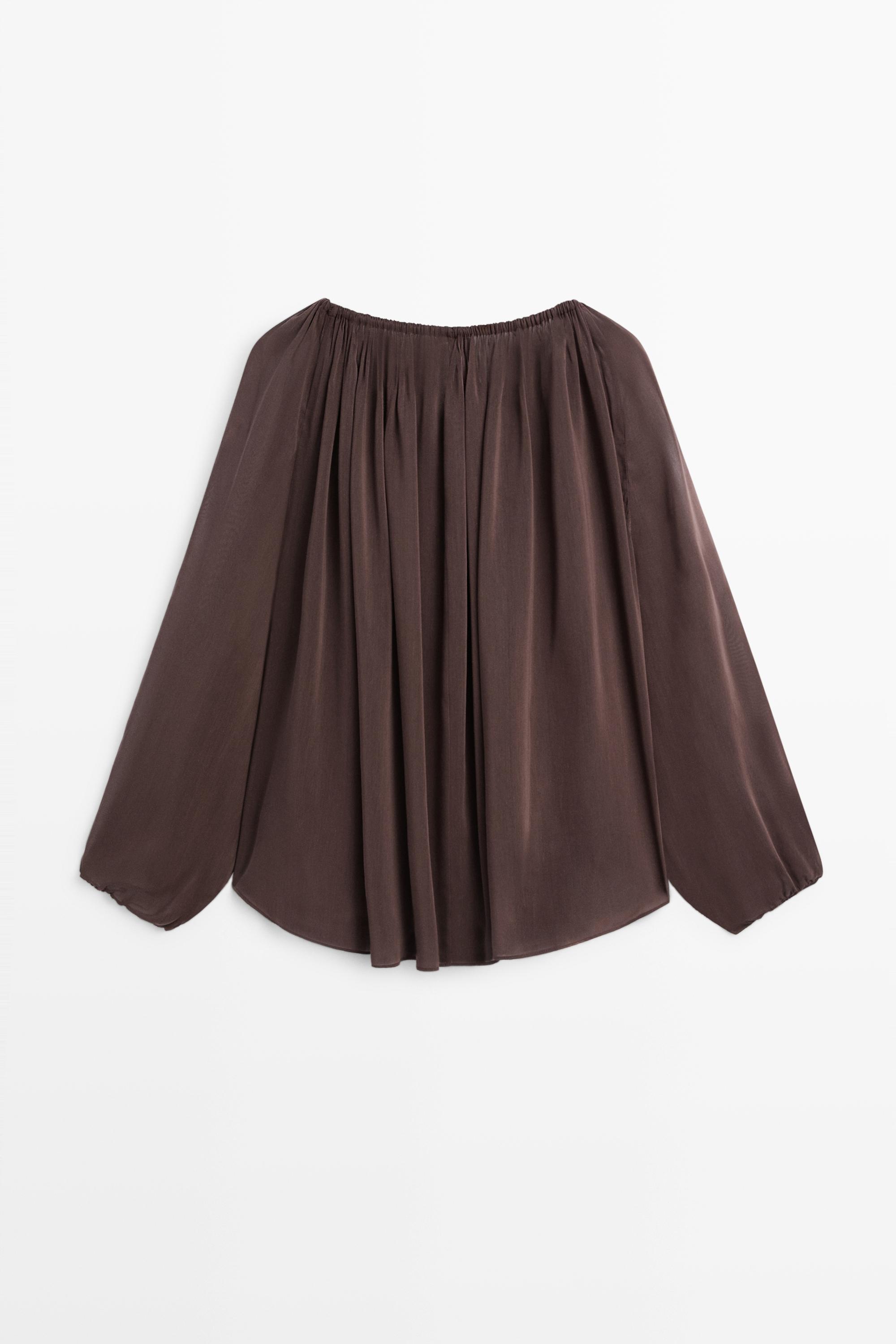 Flowing shirt with gathered details — BROWN