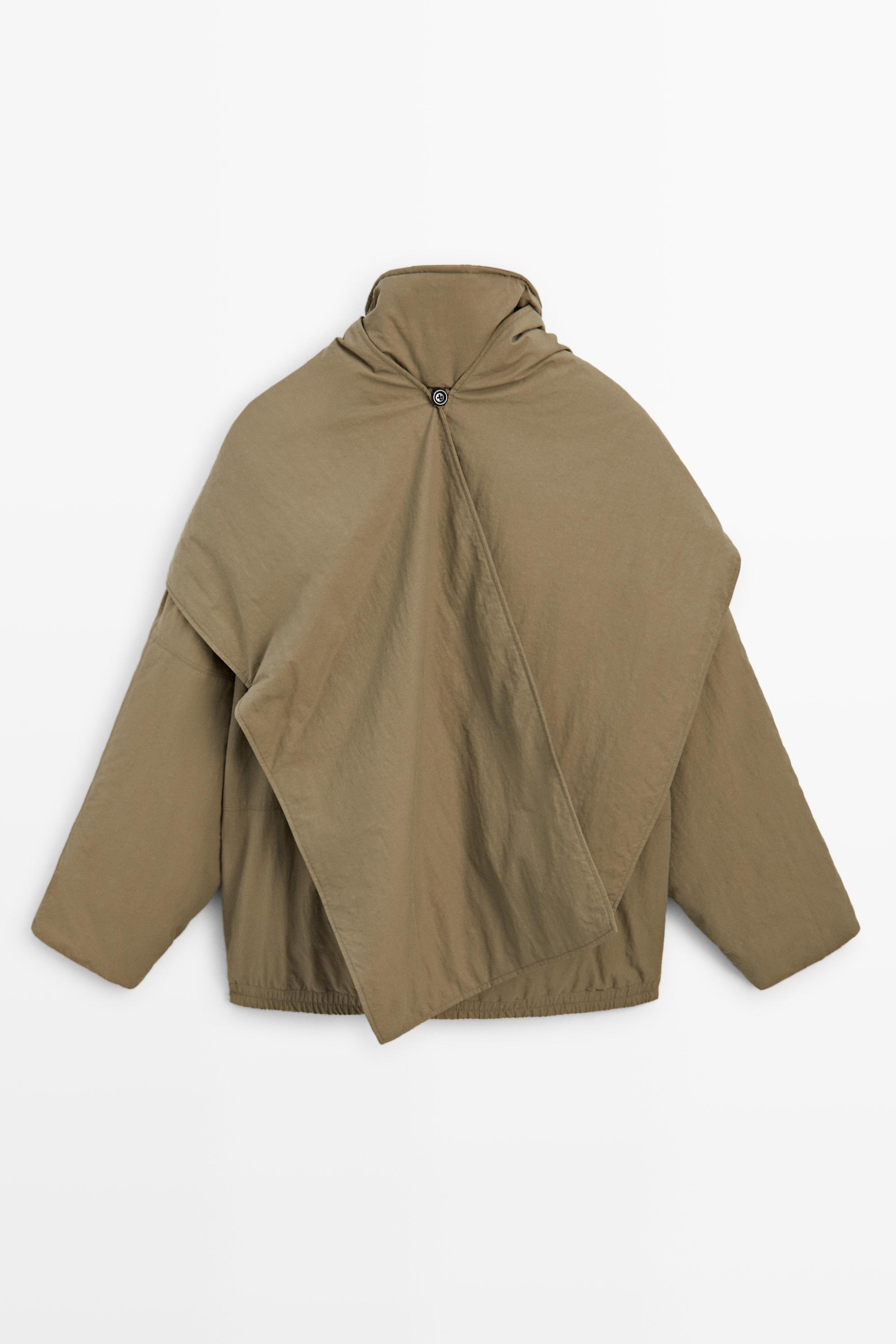 Quilted bomber jacket with scarf — CAMEL
