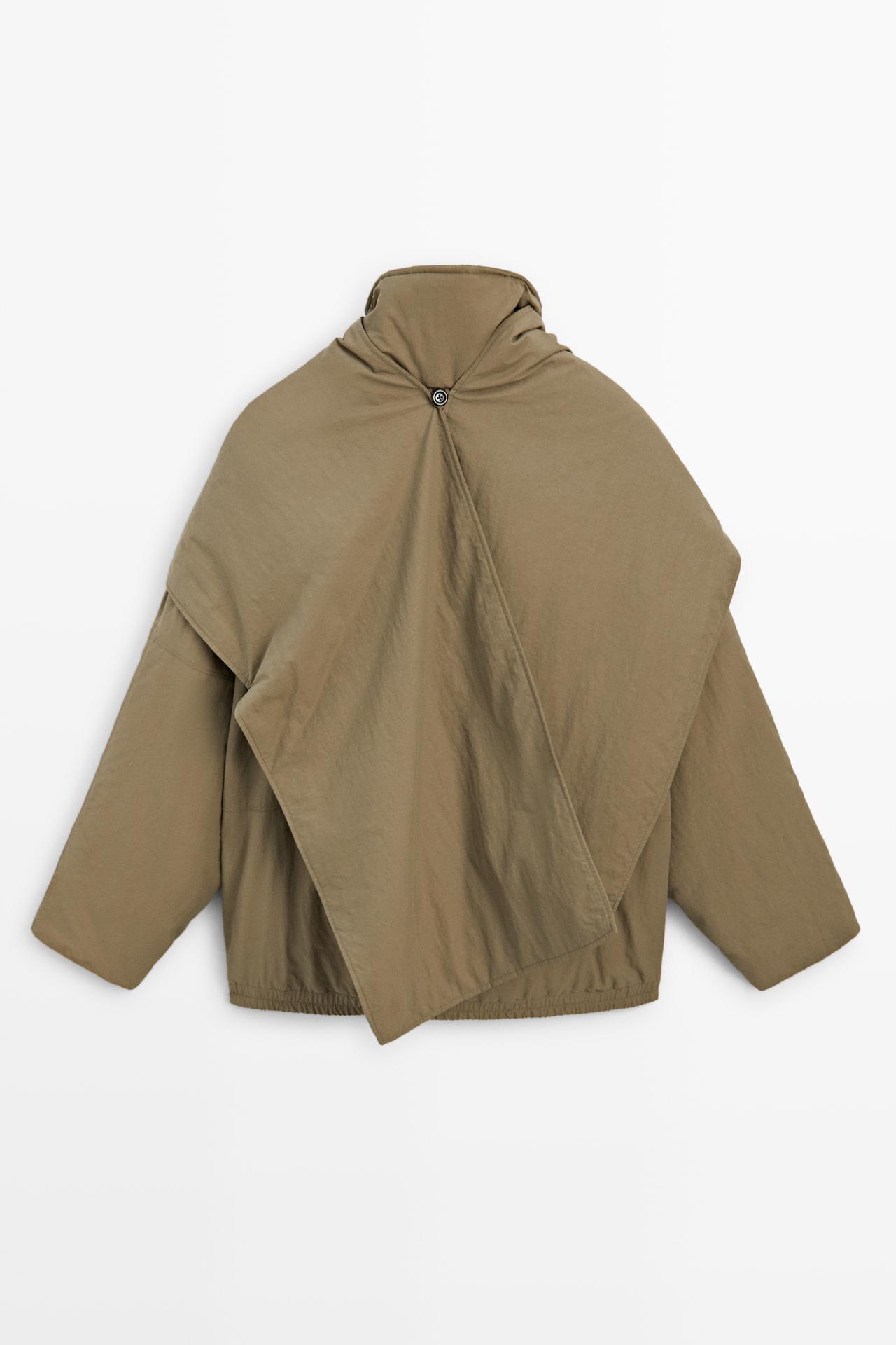 Quilted bomber jacket with scarf — CAMEL