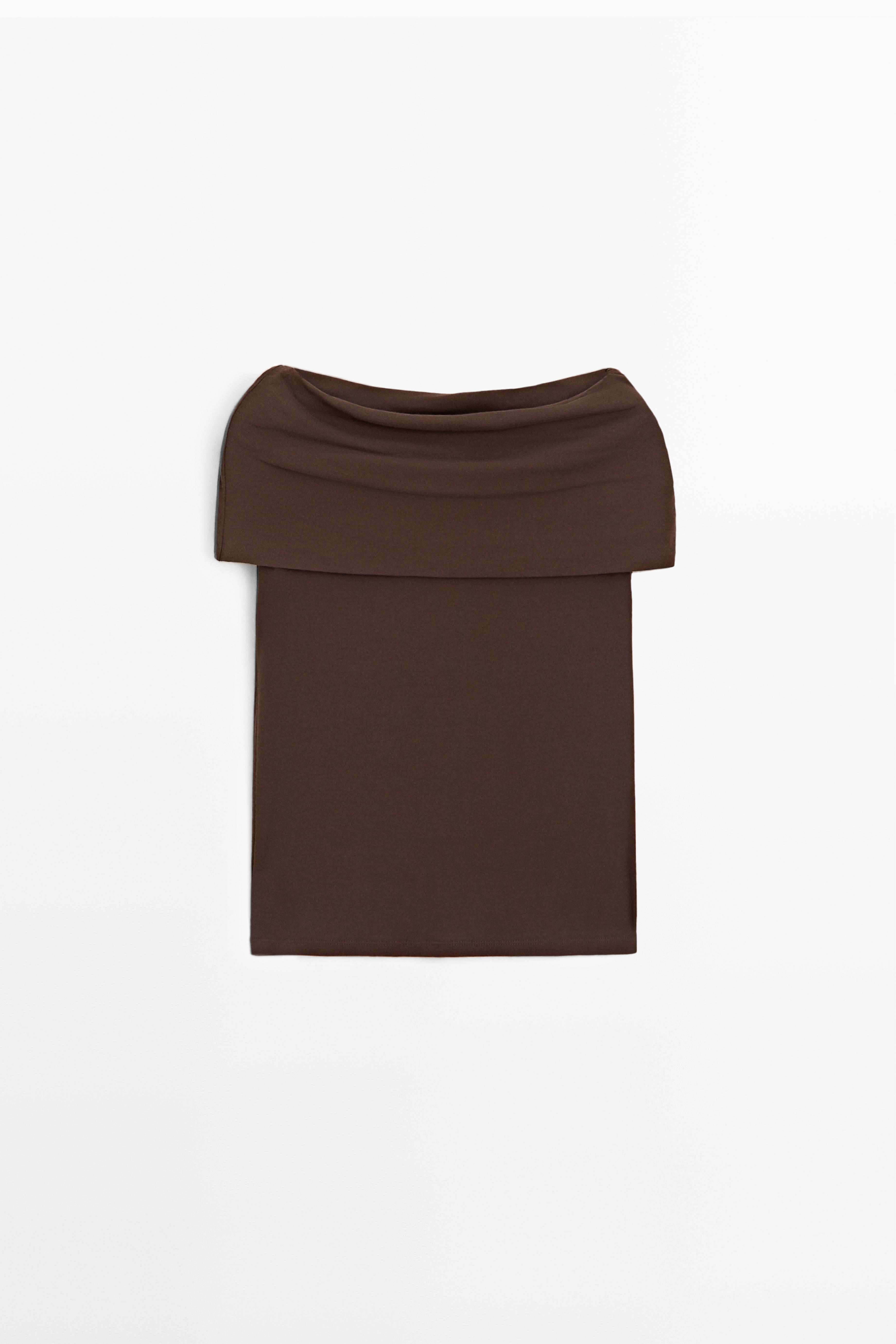 Cotton off-the-shoulder top — BROWN
