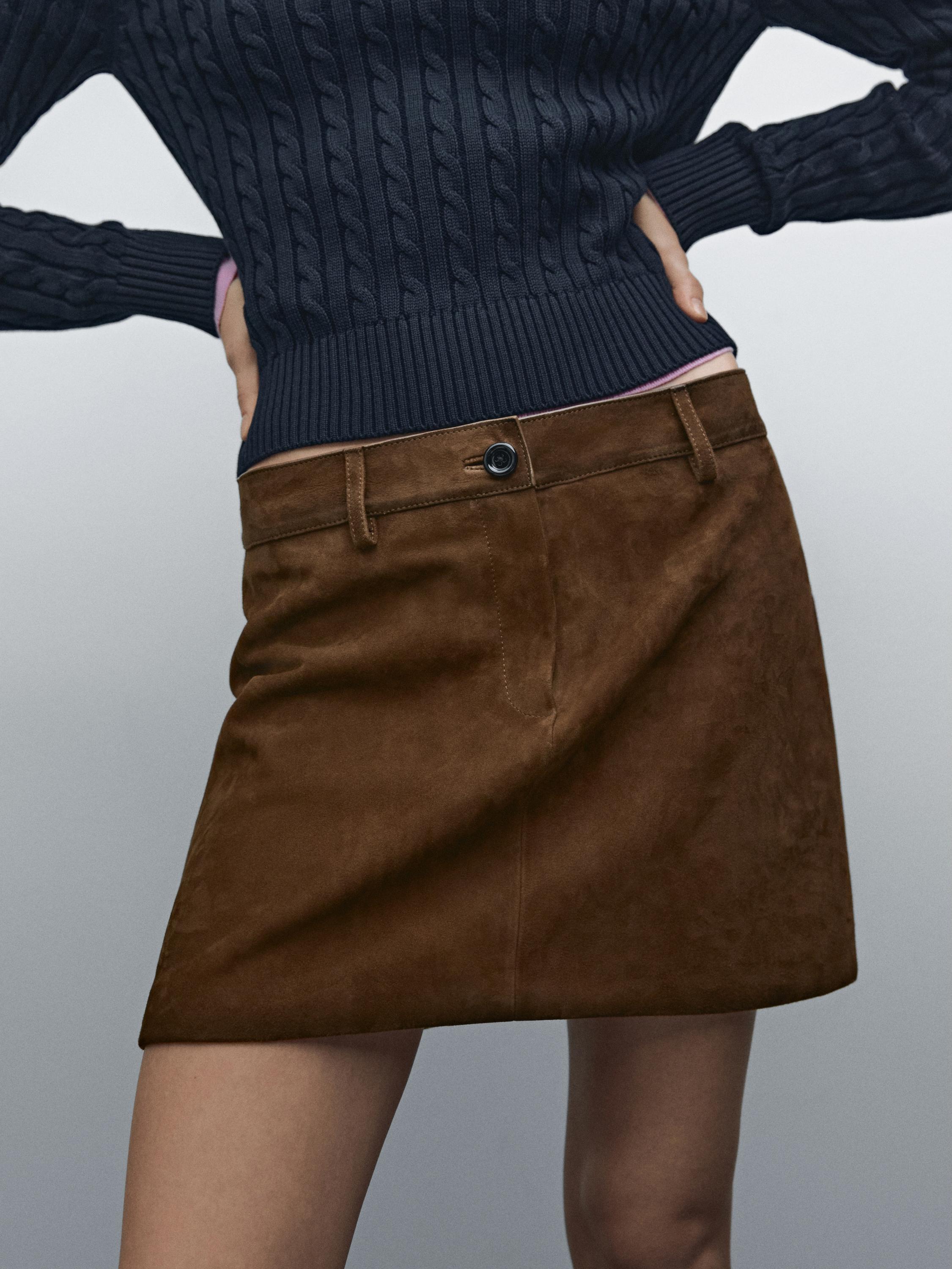 Suede leather mini skirt