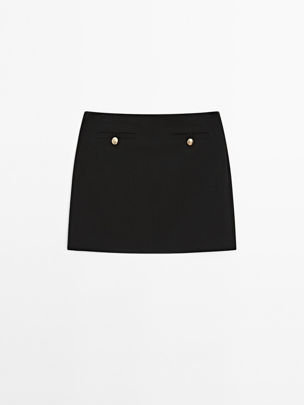 Massimo Dutti - Dame - Lårkort Nederdel Med Knapper - Sort - 38