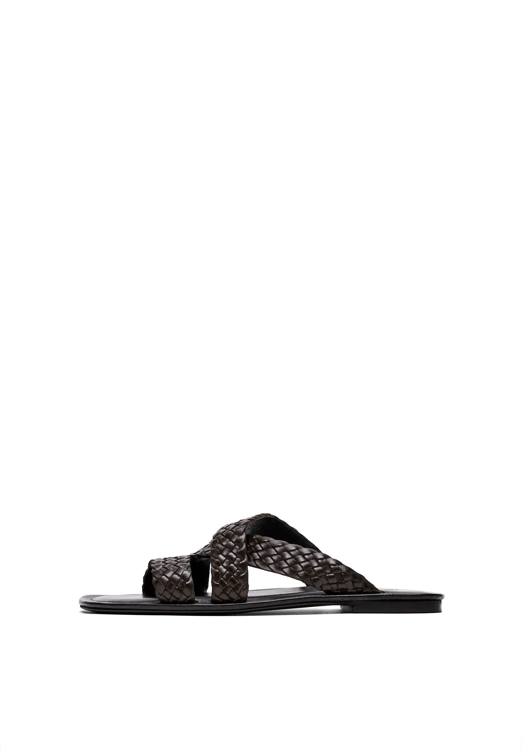 Braided leather sandals — BROWN