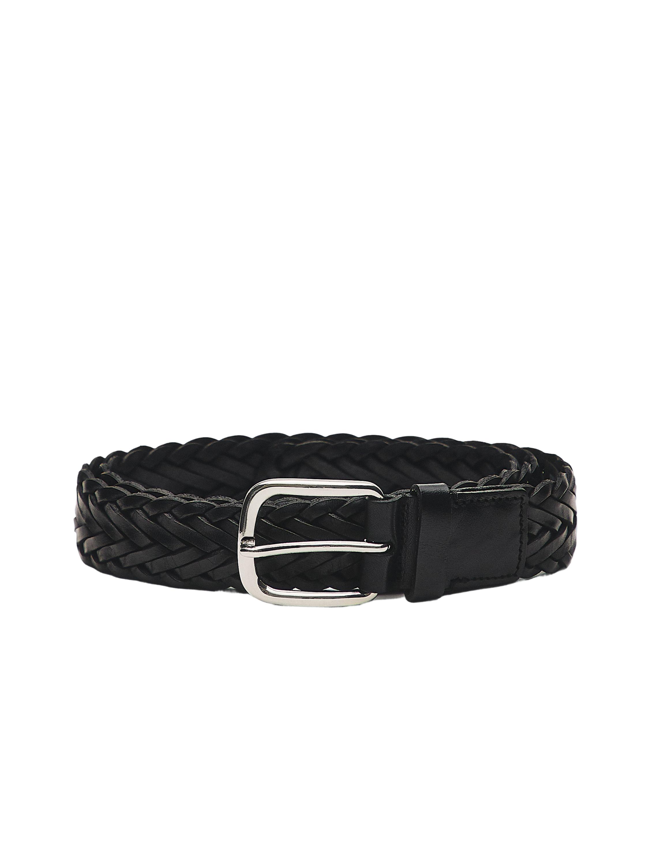 Braided nappa leather belt — BLACK