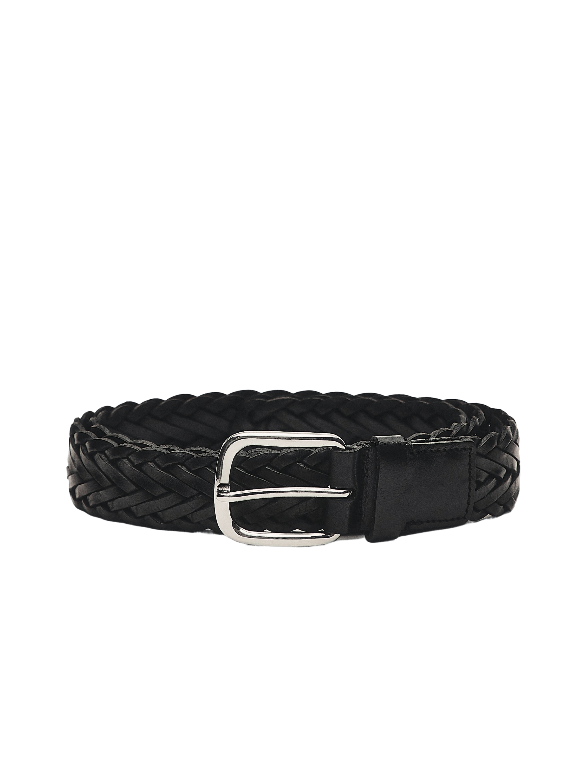 Braided nappa leather belt — BLACK