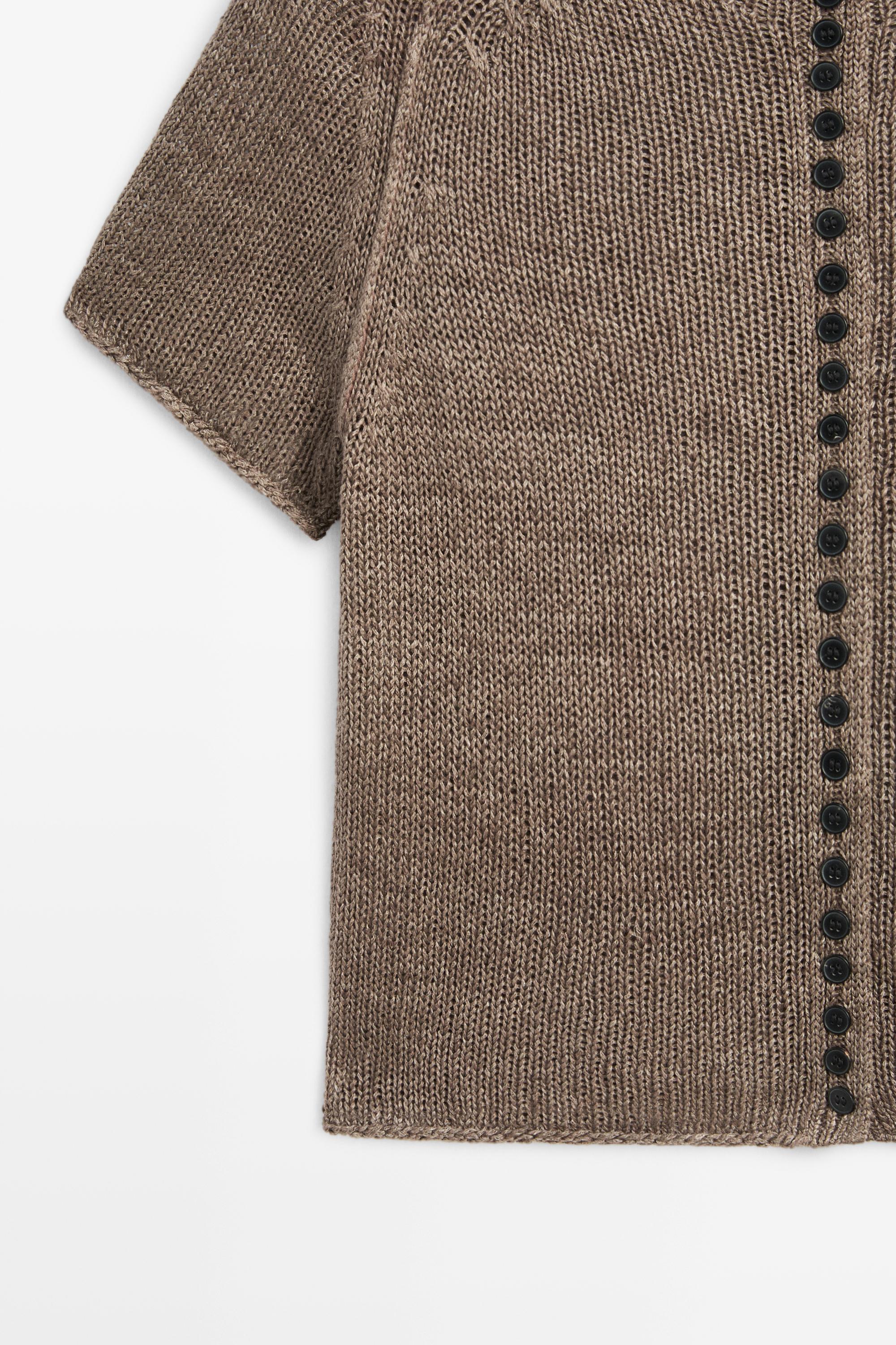 Massimo Dutti %100 Keten Düğmeli Triko Hırka görsel 5