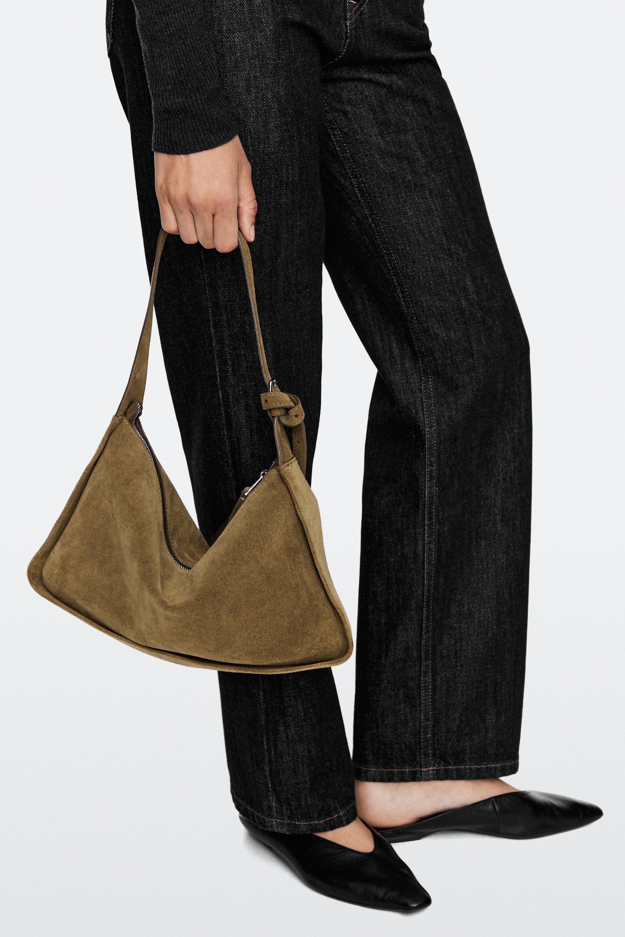 Split suede leather crossbody bag — KHAKI GREEN