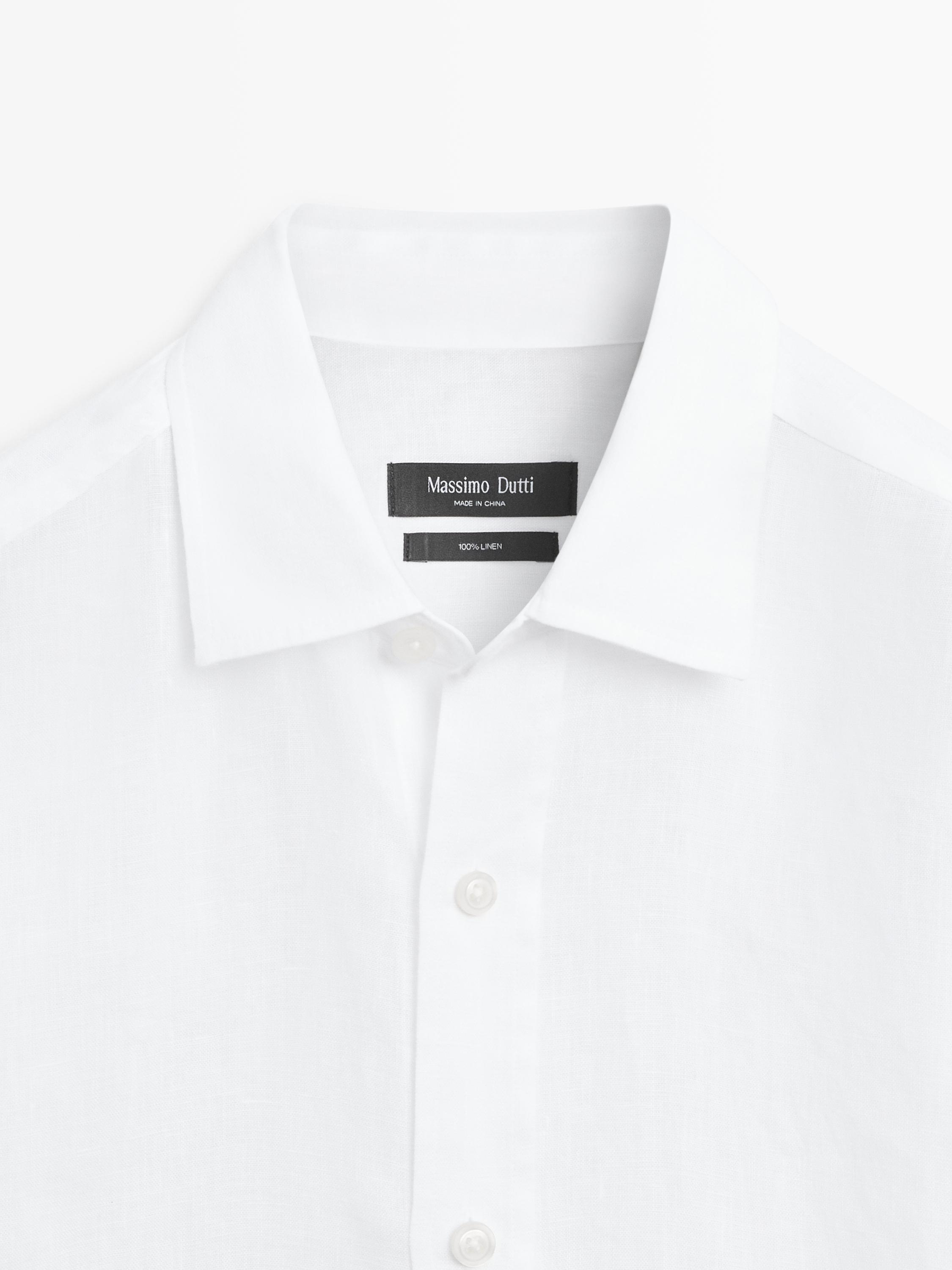 100% linen regular fit short sleeve shirt — WHITE