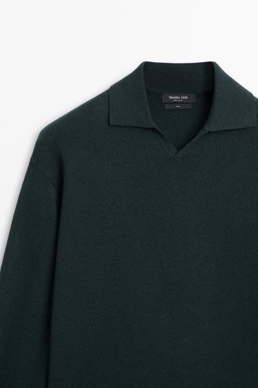 100% wool knit polo sweater — PETROLEUM 9