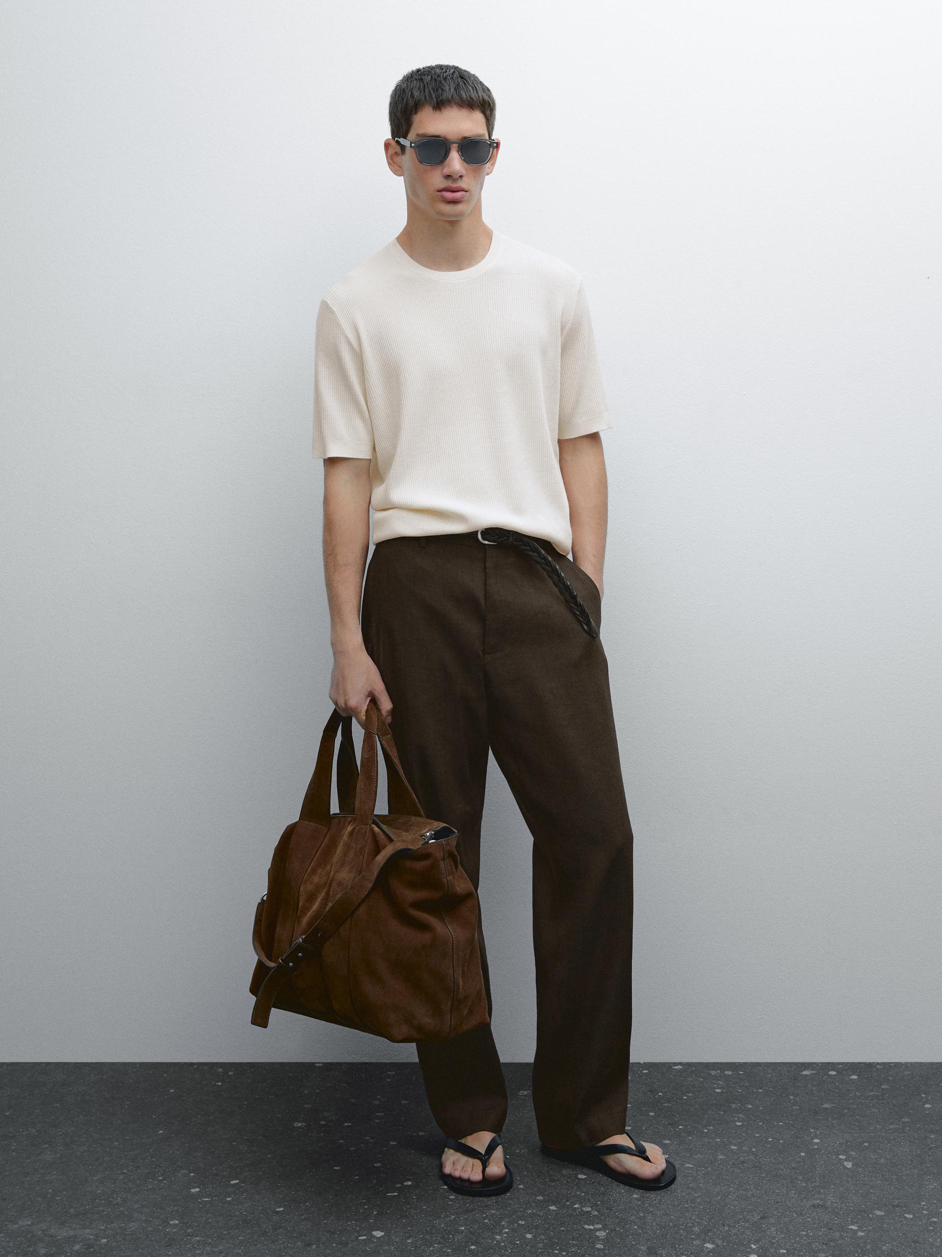 Maglietta A Maniche Corte In Maglia Strutturata - Ecru - Xl - Massimo Dutti - Maschile