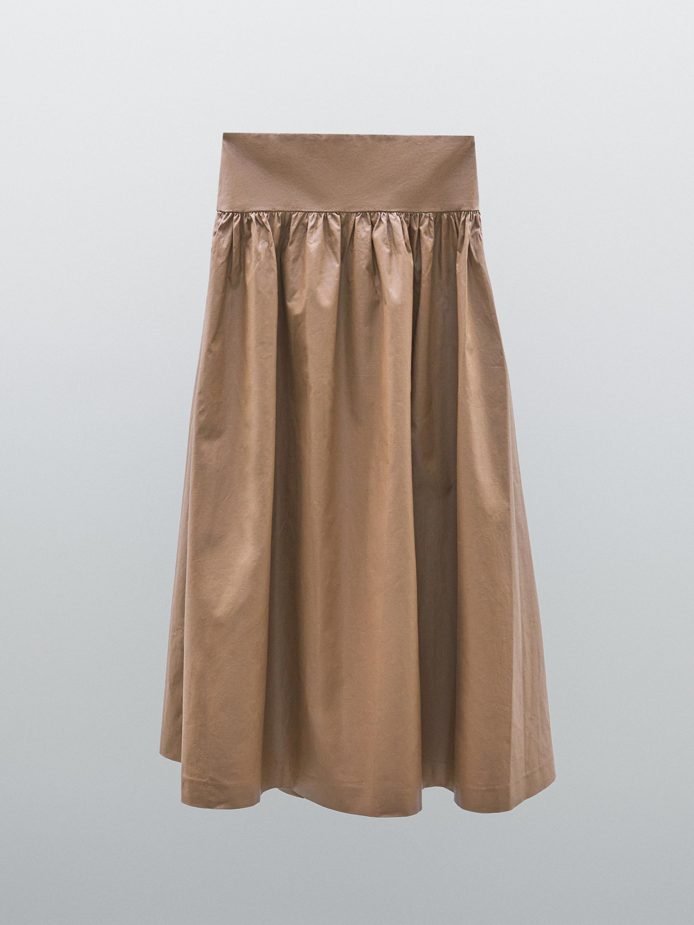 Jupe midi en tissu festonné avec empiècement - Studio