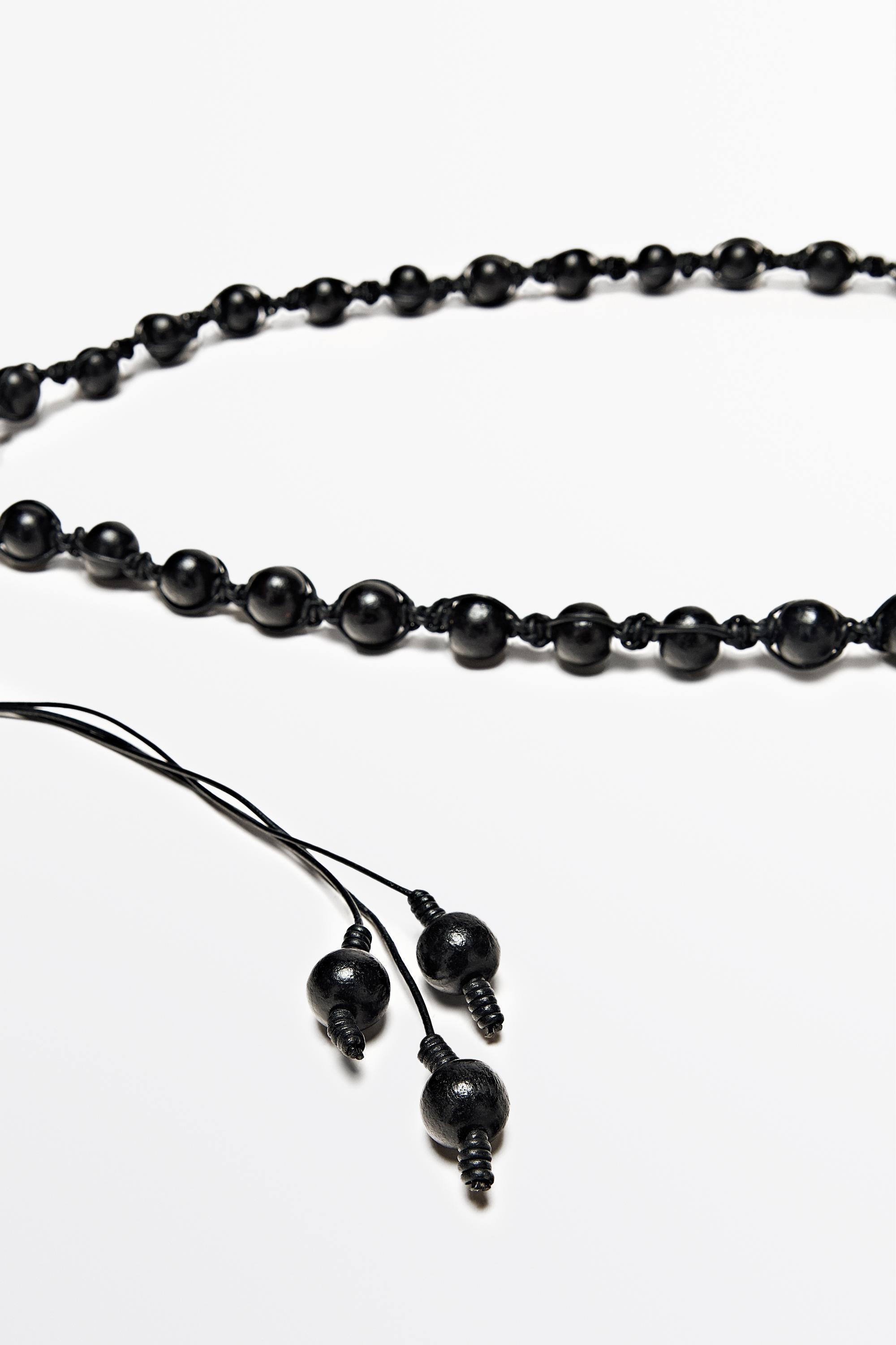 Napa deri ahşap boncuklu kemer