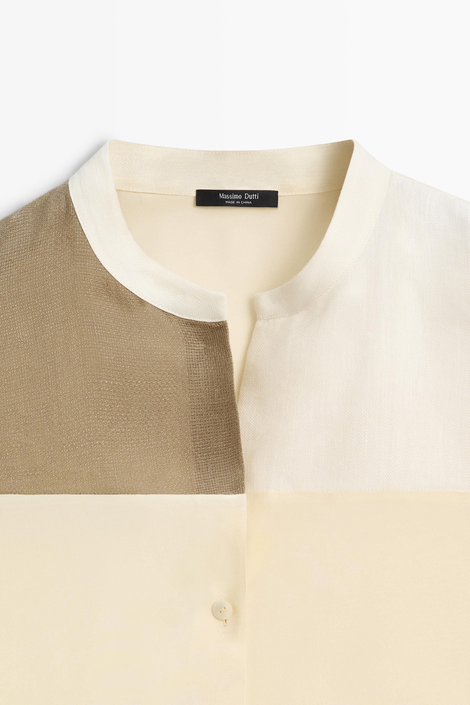 Patchwork stand collar flowing shirt