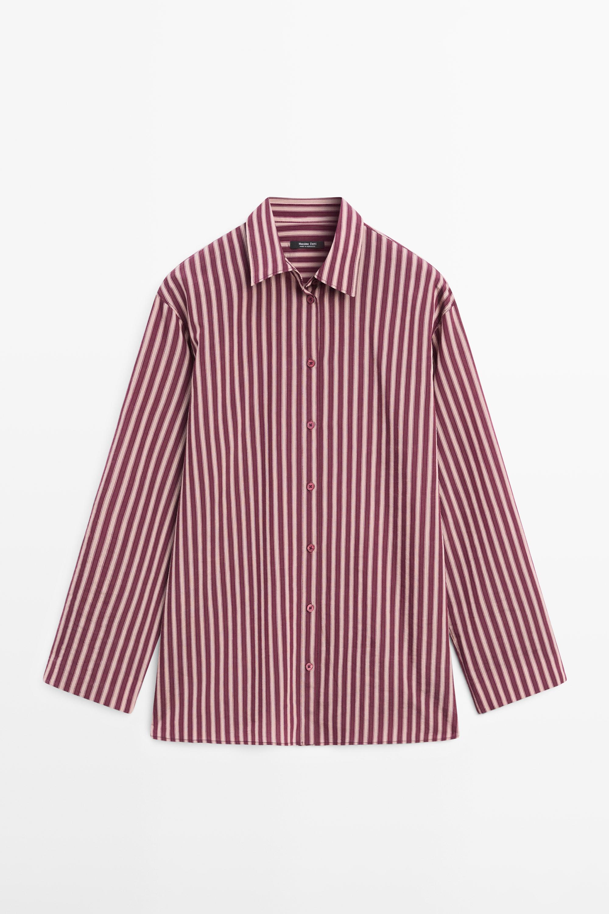 Flowing shirt with striped detailing — BROWN