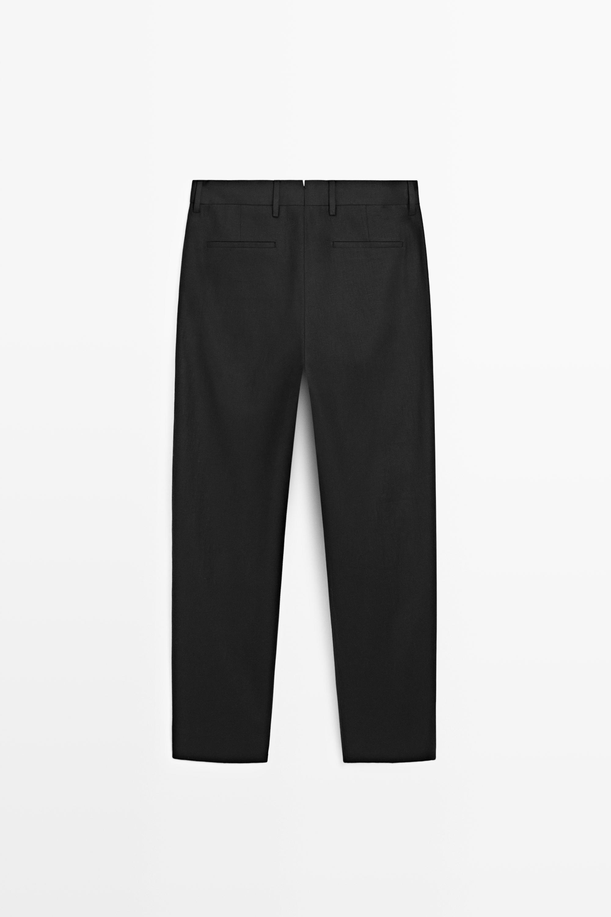 Tailored fit 100% linen suit trousers — BLACK