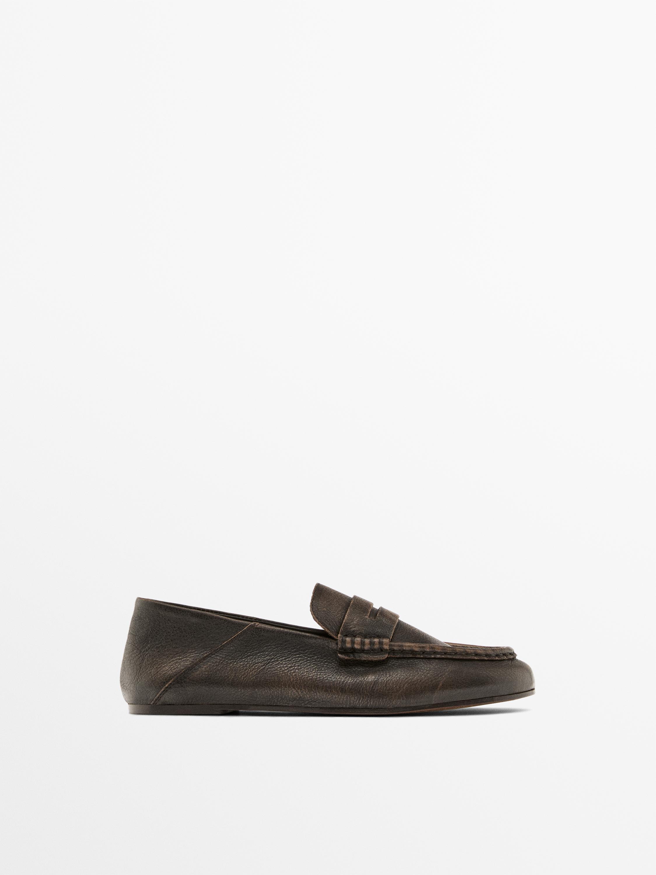 Brushed leather mule loafers