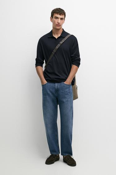 100% cotton long sleeve polo shirt — NAVY BLUE 1