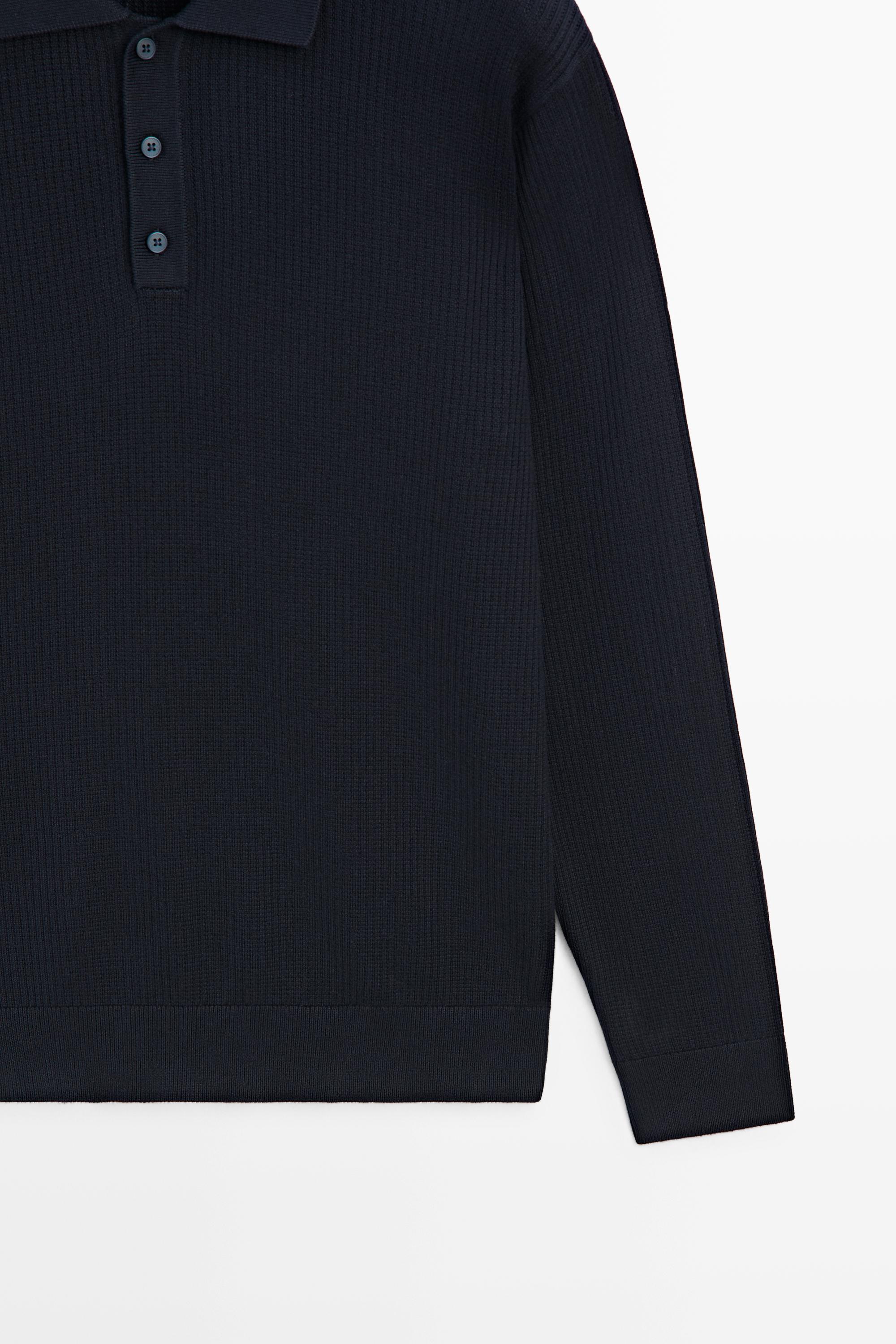Button-detail polo knit sweater — NAVY BLUE