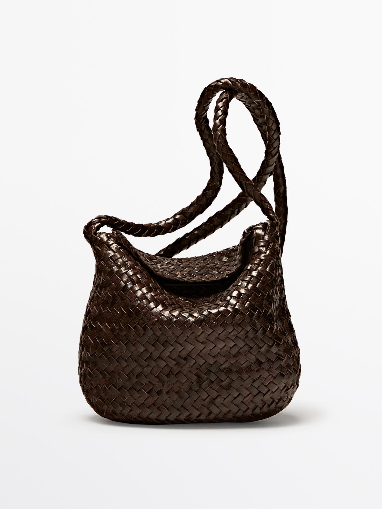 Massimo Dutti - Dame - Skuldertaske I Flettet Nappaskind - Brun - 01