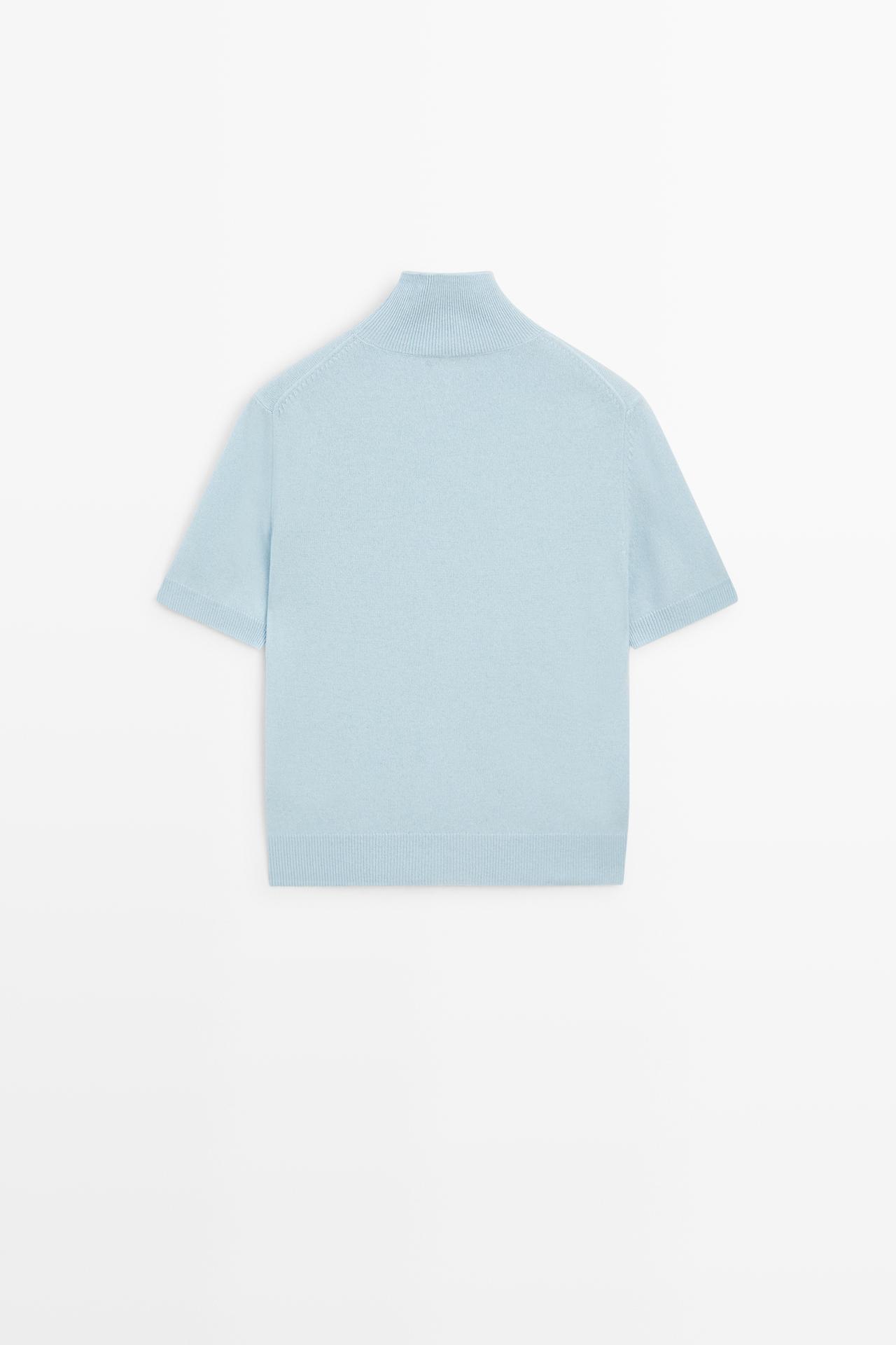 Wool-cashmere blend short sleeve knit sweater — SKY BLUE