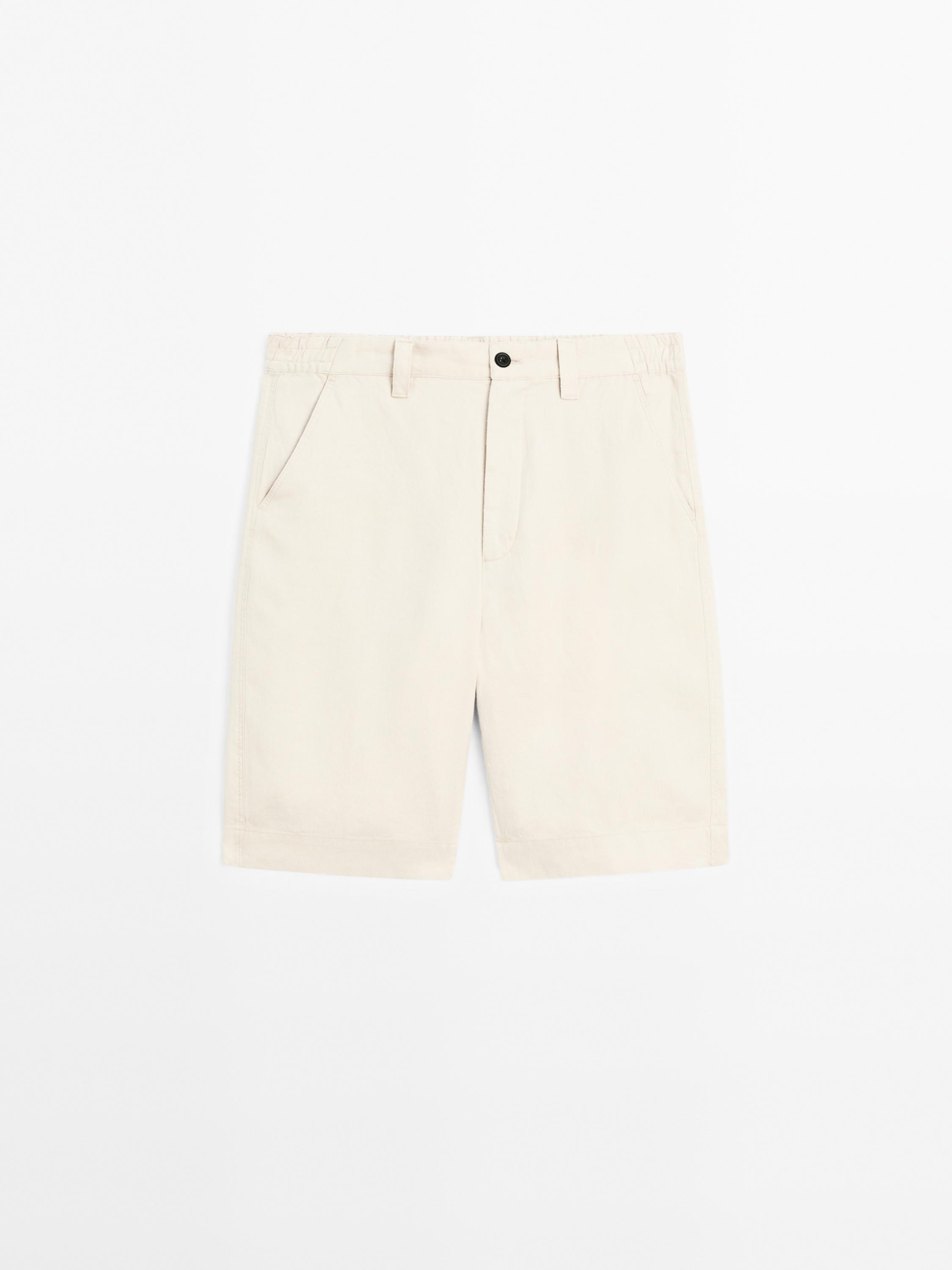 Bermudy z zakładkami ze 100% lnu