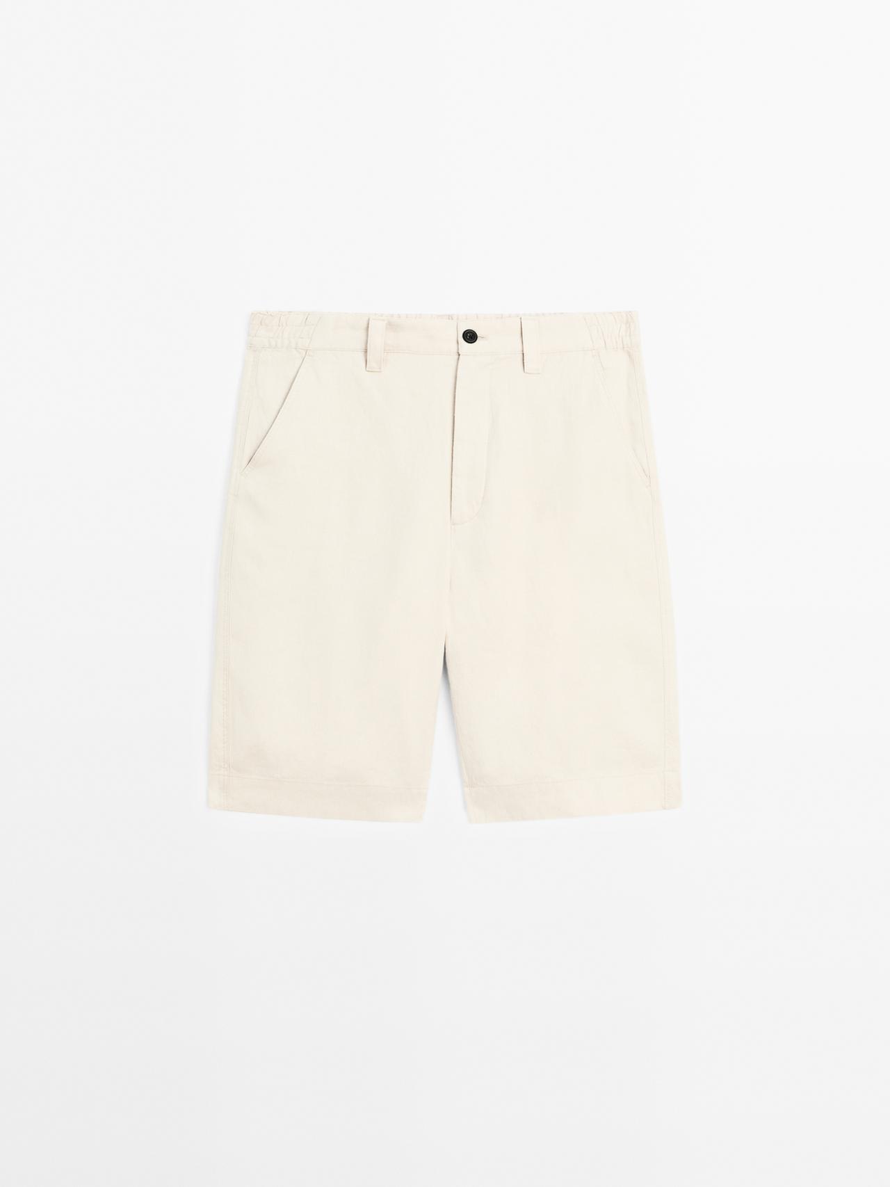 Massimo Dutti - Herre - Bermudashorts I 100 % Hør Med Læg - Beige - 46