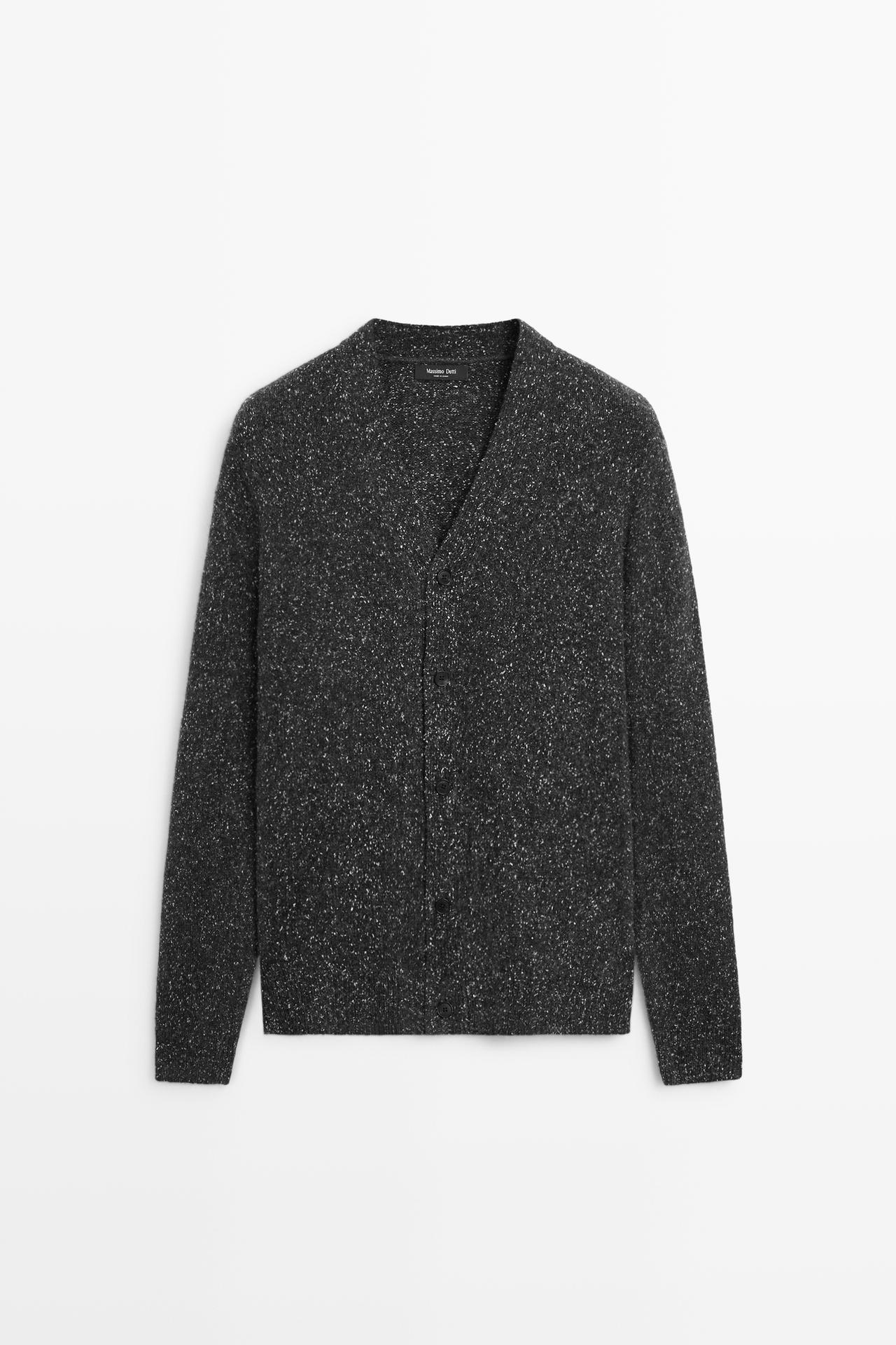 Marled knit cardigan with wool — CHARCOAL