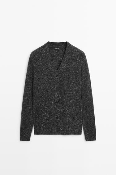 Marled knit cardigan with wool — CHARCOAL 2
