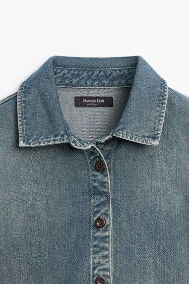 Cotton blend denim shirt — BLUE 9