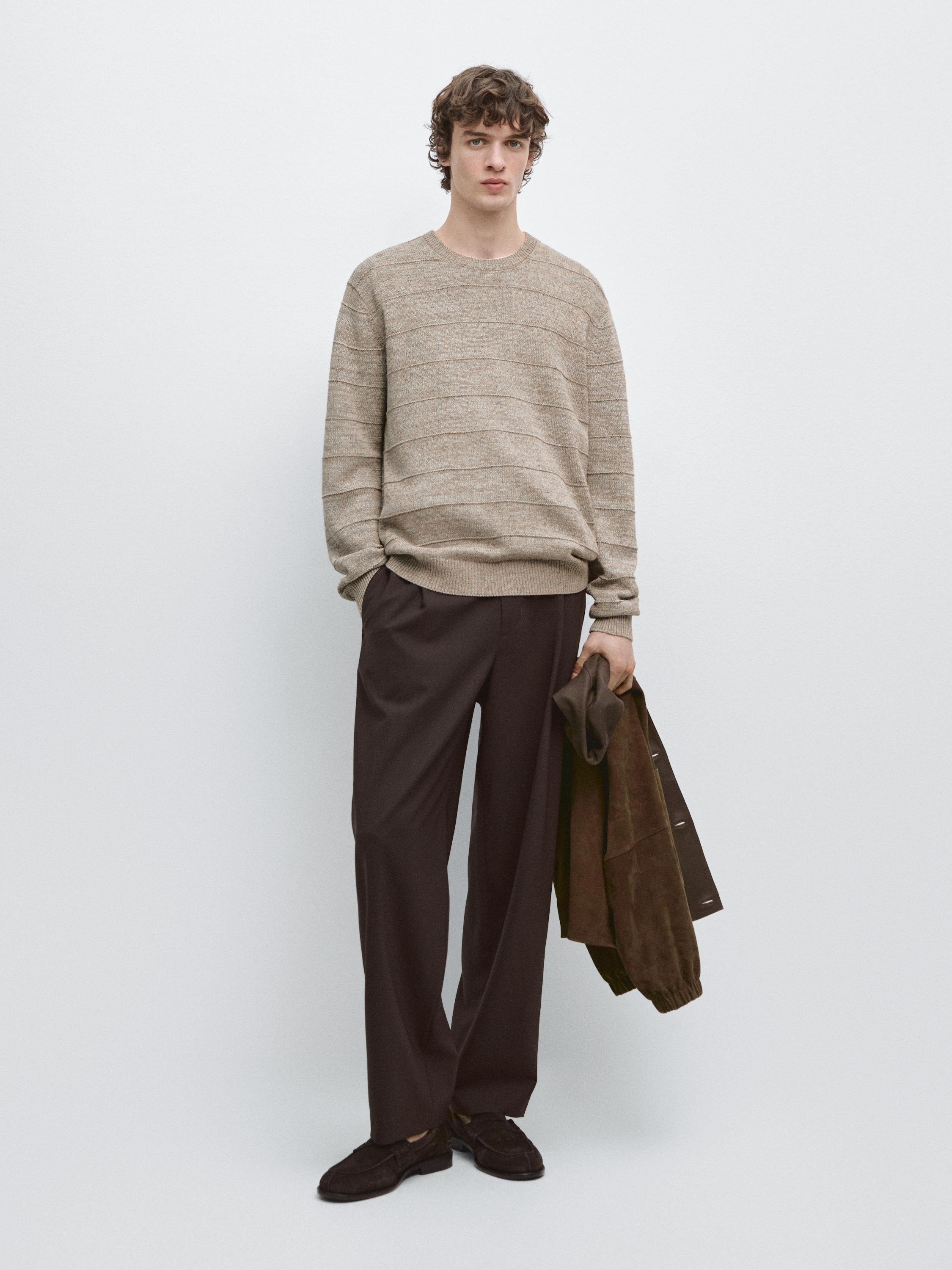Striped knit crew neck sweater — MINK