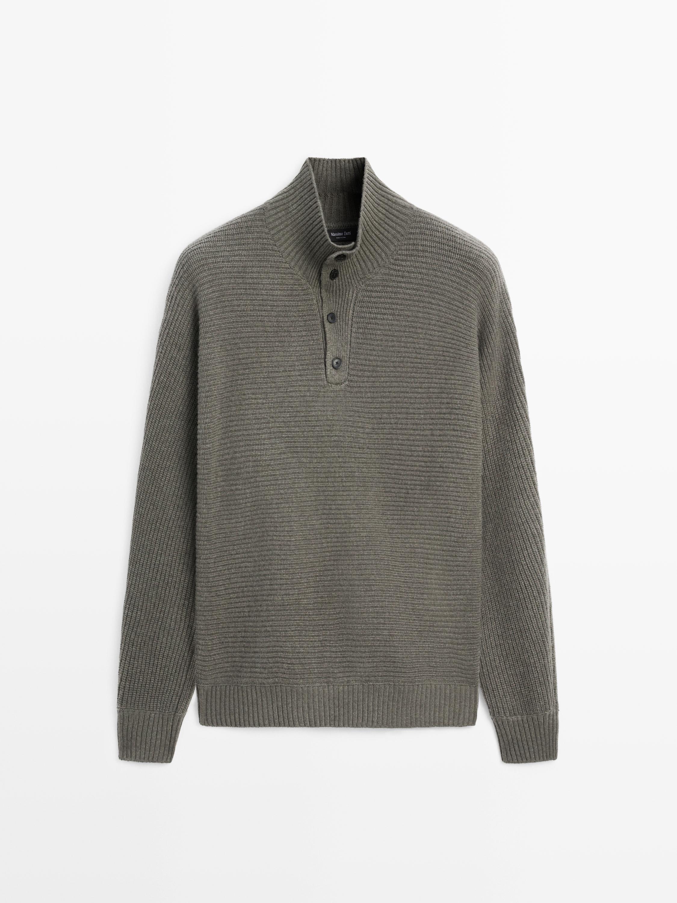 Wool blend knit polo sweater