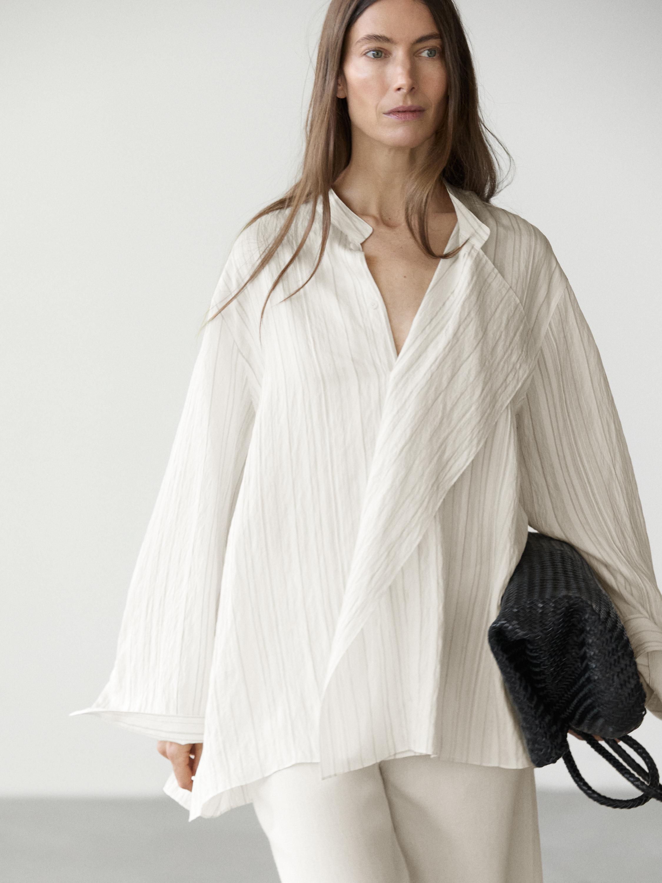 Striped flowing wrap shirt