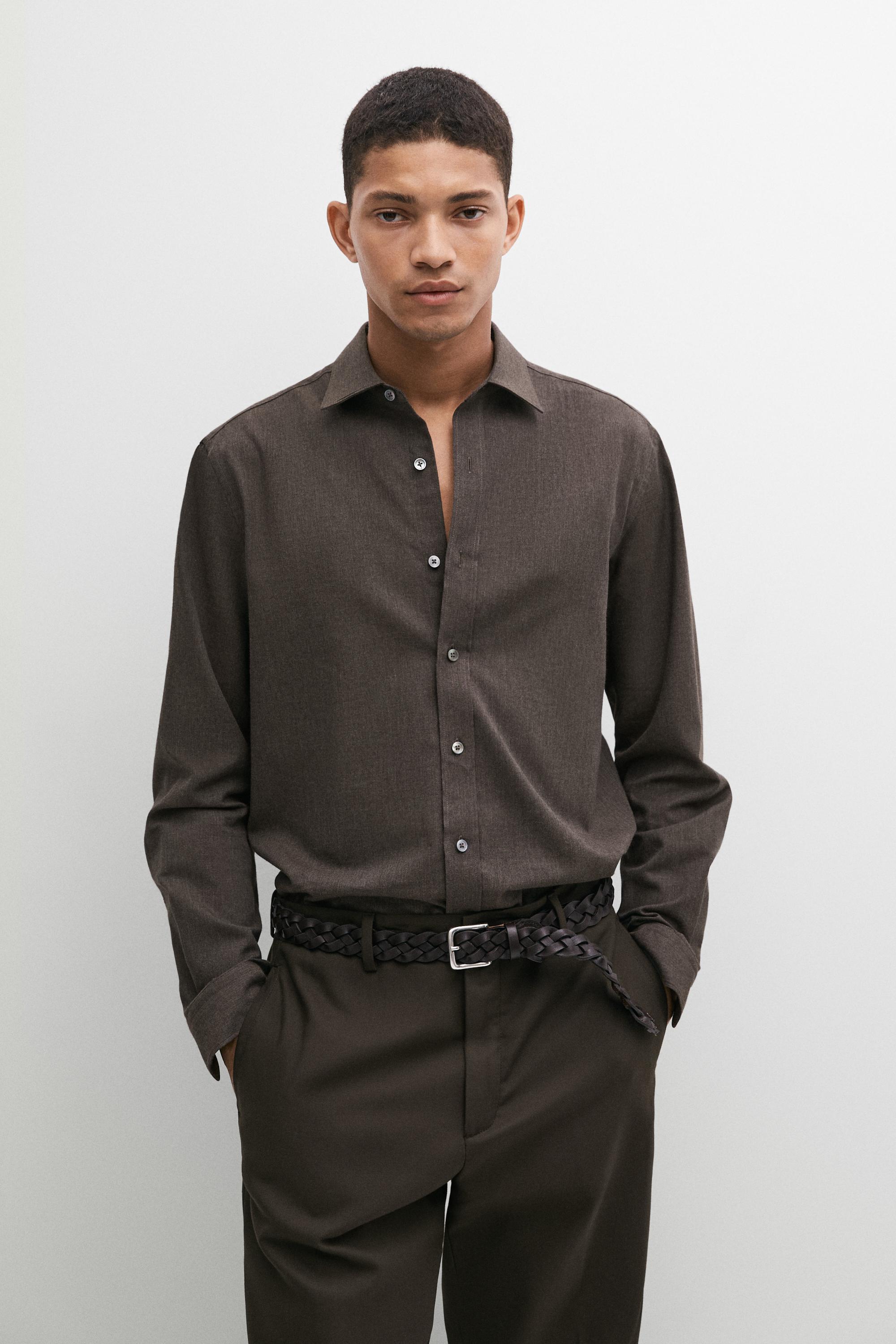 100% cotton melange twill regular fit shirt