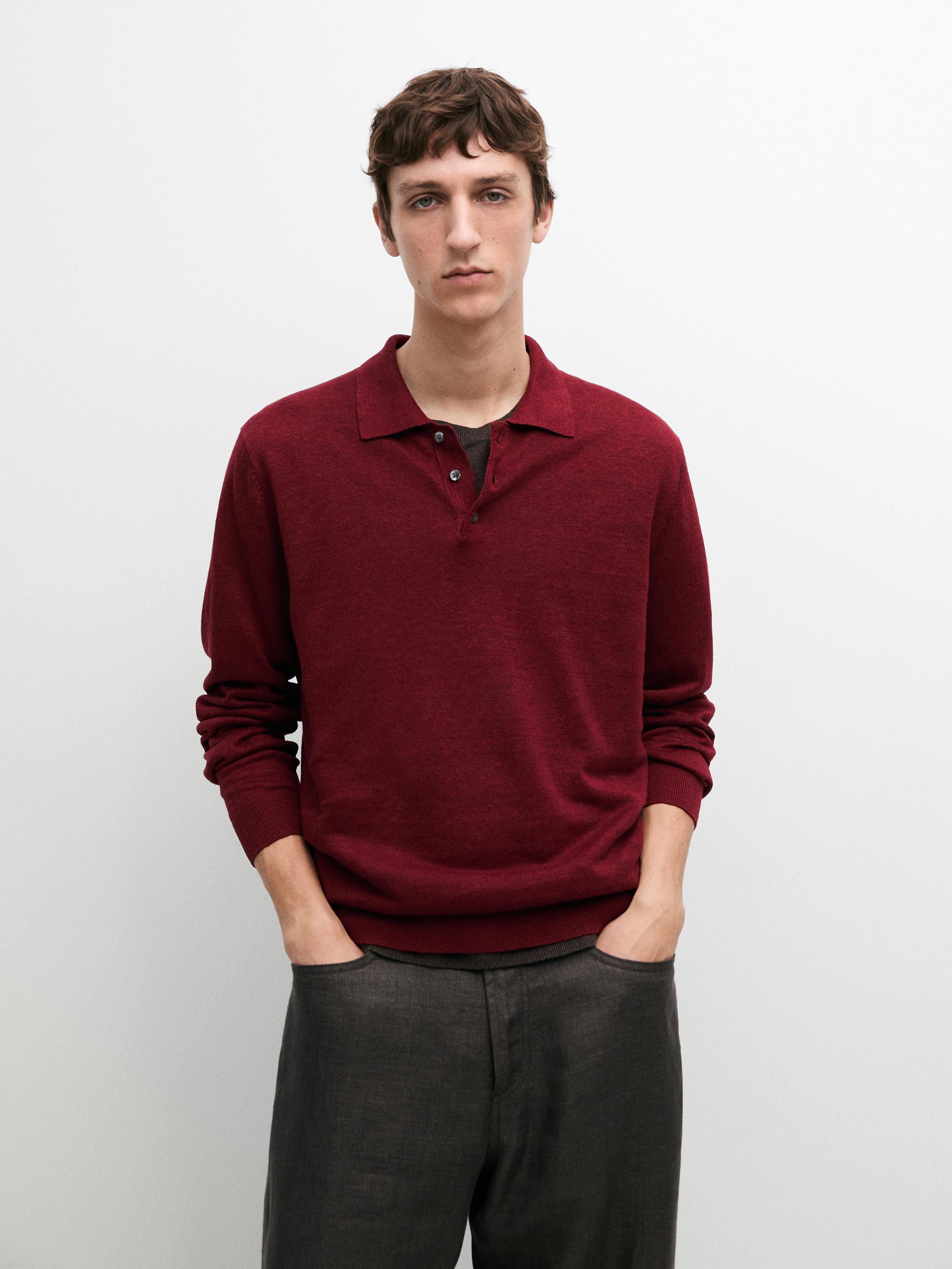 Maglia con collo a polo in lino