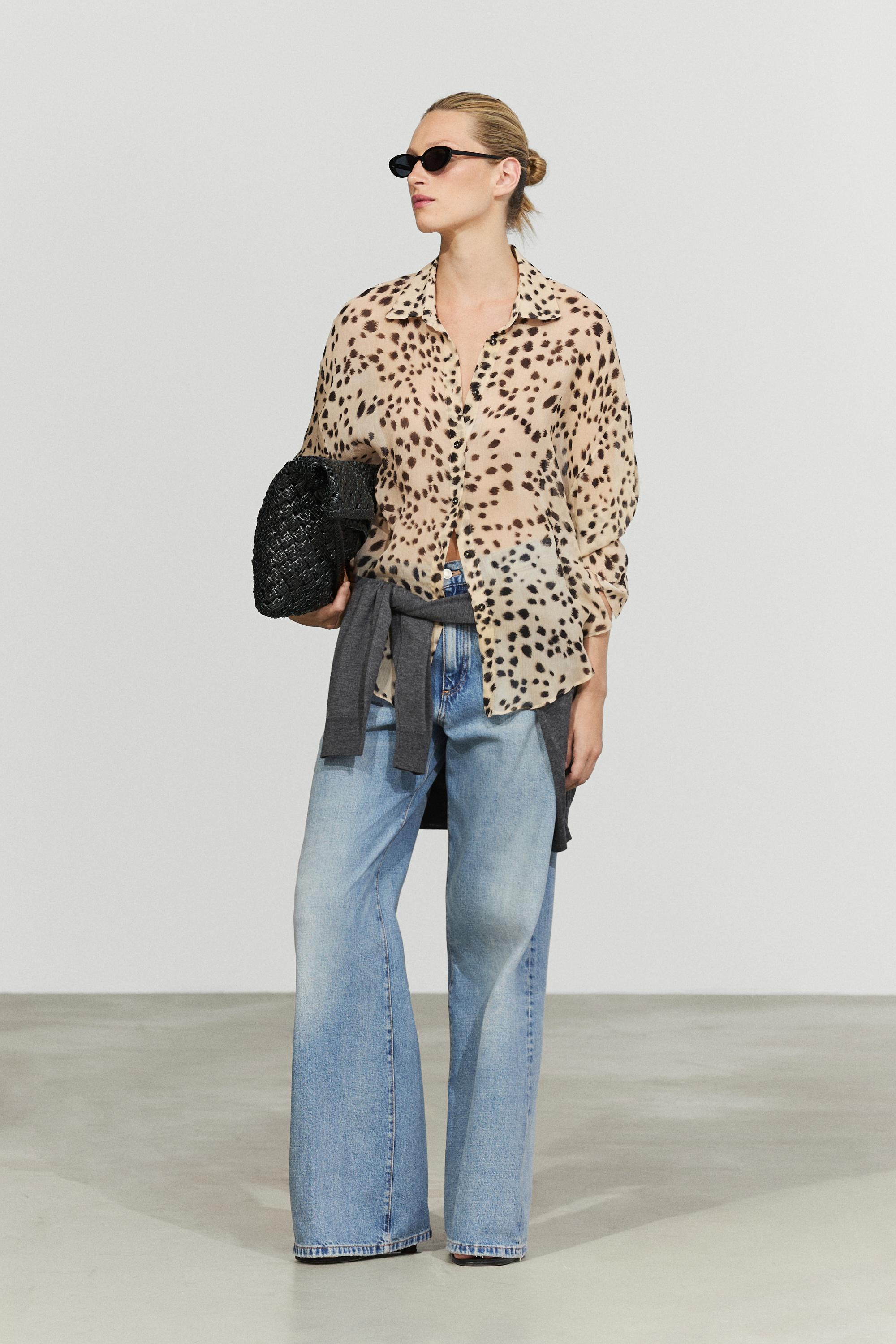 Animal print flowing shirt — SAND BROWN