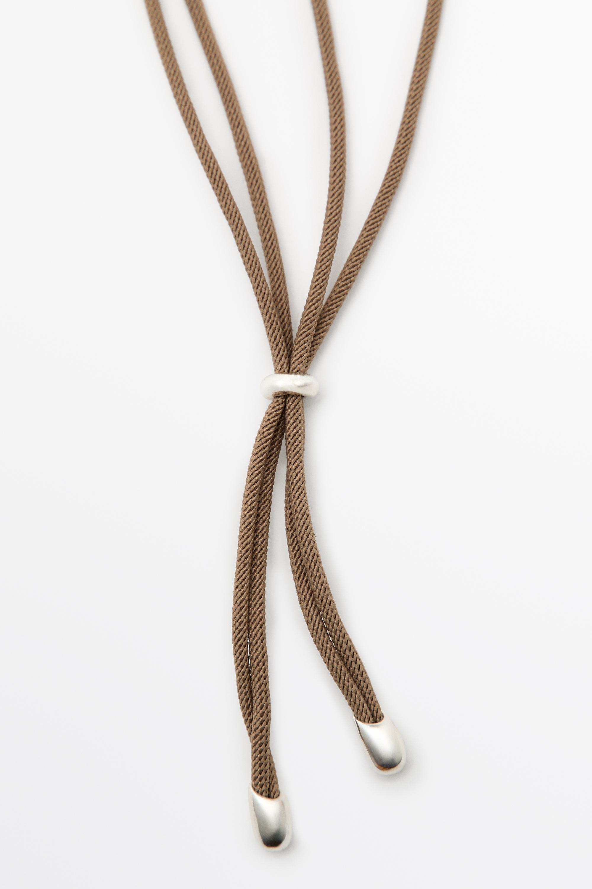 Gem-effect bead cord necklace — BROWN