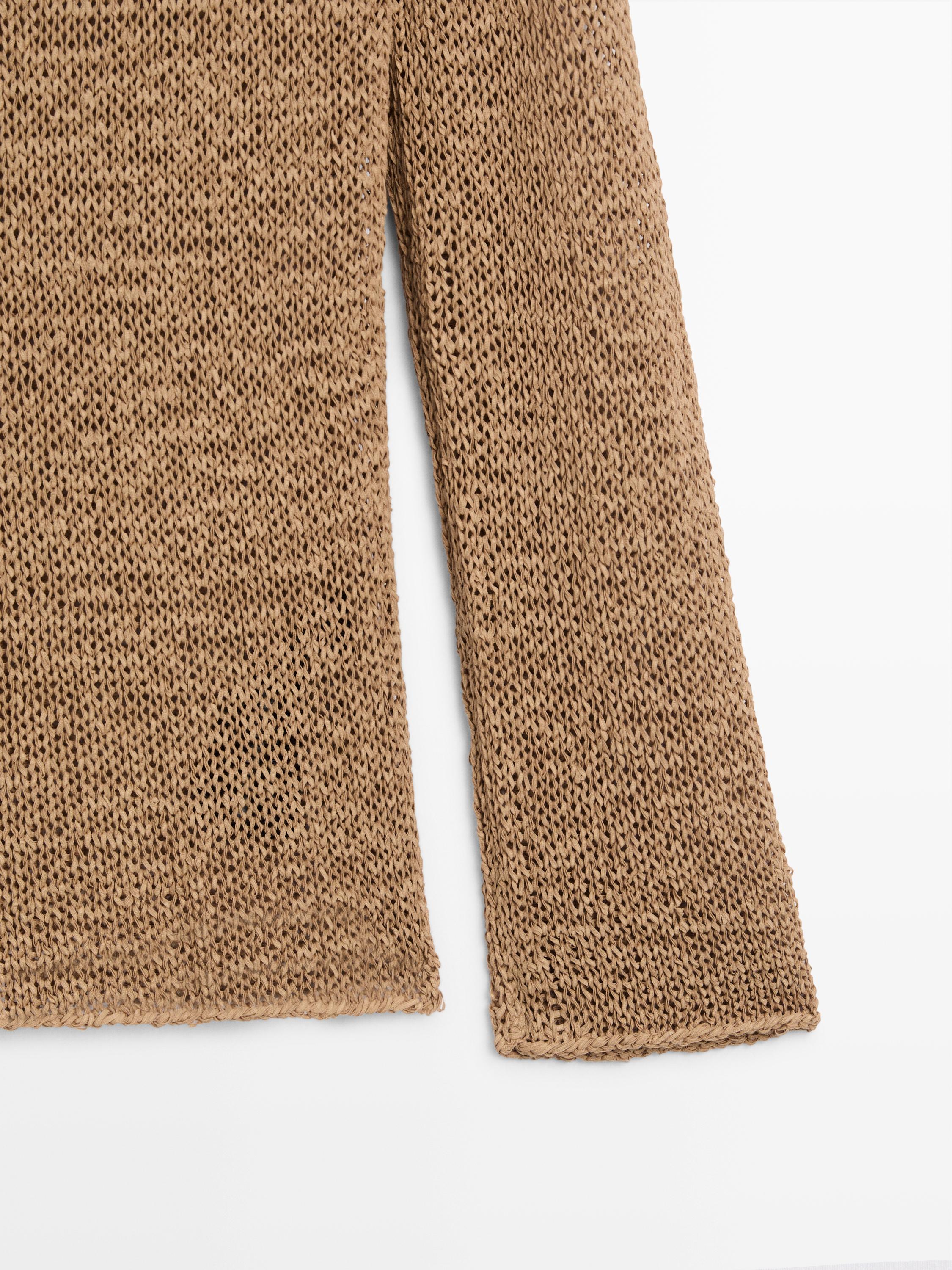 Cotton blend knit boat neck sweater — OCHRE